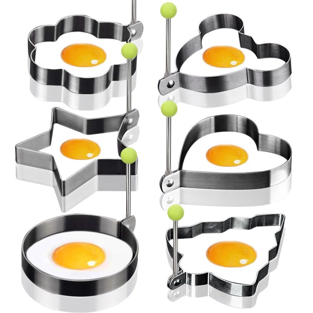 6-Piece Egg Molds Set with Handle - Egg Shaper, Pancake Ring Maker for Breakfast, Kids Lunch & Party Food Decorations | Perfect for Bento Boxes, DIY Cooking & Creative Meal Prep