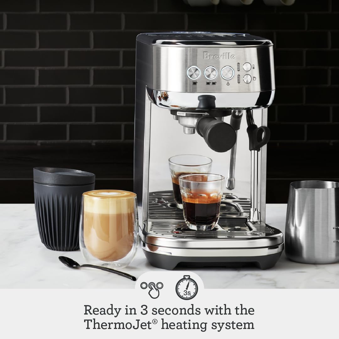 Breville the Bambino Plus Espresso Machine with Auto Milk Frother - Fast 3-Second Heat Up, Stainless Steel Espresso Maker for Latte & Cappuccino at Home (BES500BSS) | Perfect for Coffee Lovers & Small Kitchens