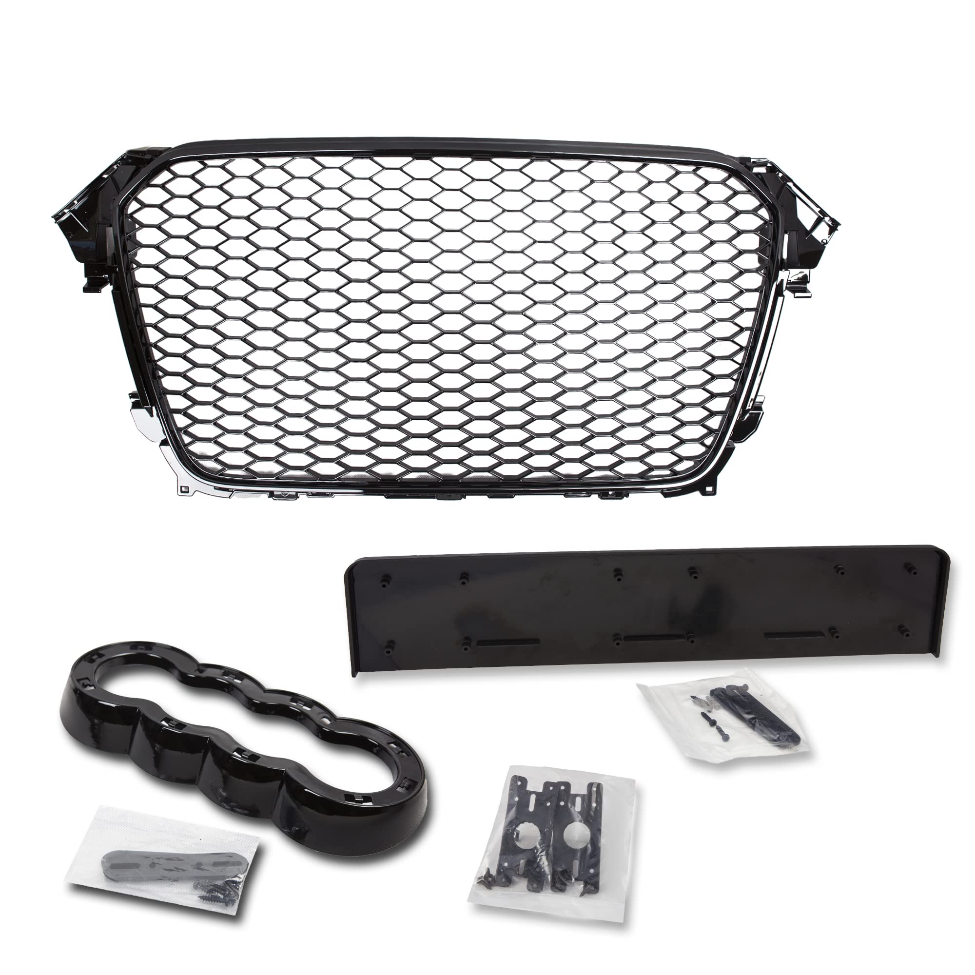Audi A4 B8 RS-Style Front Grill - VR-47 Honeycomb Mesh Grille in Glossy Black (2011-2015 Sedan/Avant) | Sporty Upgrade for Enhanced Style & Airflow