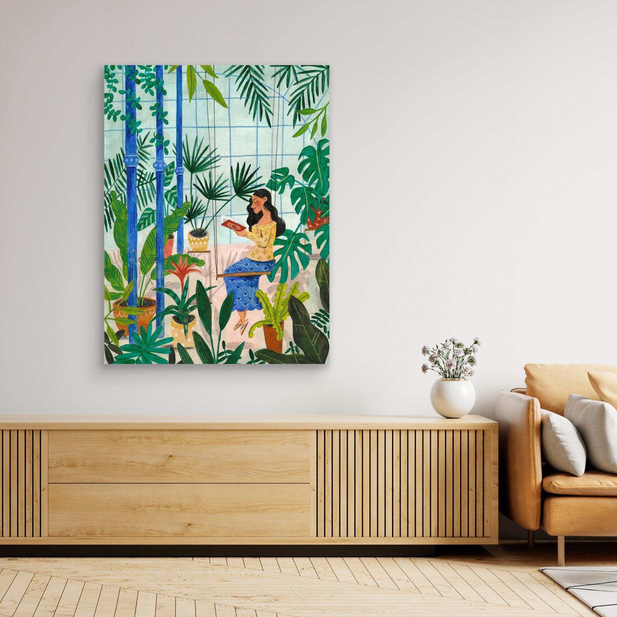 Caroline Bonne Müller - Reading in the Plant Greenhouse Canvas Art Print | Botanical Wall Decor for Living Room, Bedroom & Office