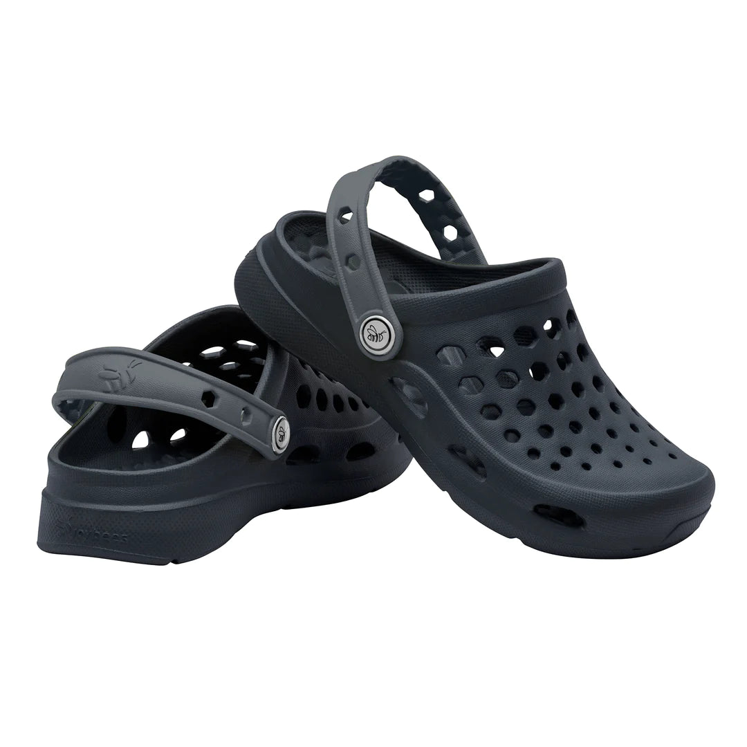 Joybees Kids' Active Clogs - Black & Charcoal Waterproof Slip-On Shoes for Boys & Girls - Perfect for Playground, Beach & Pool Activities