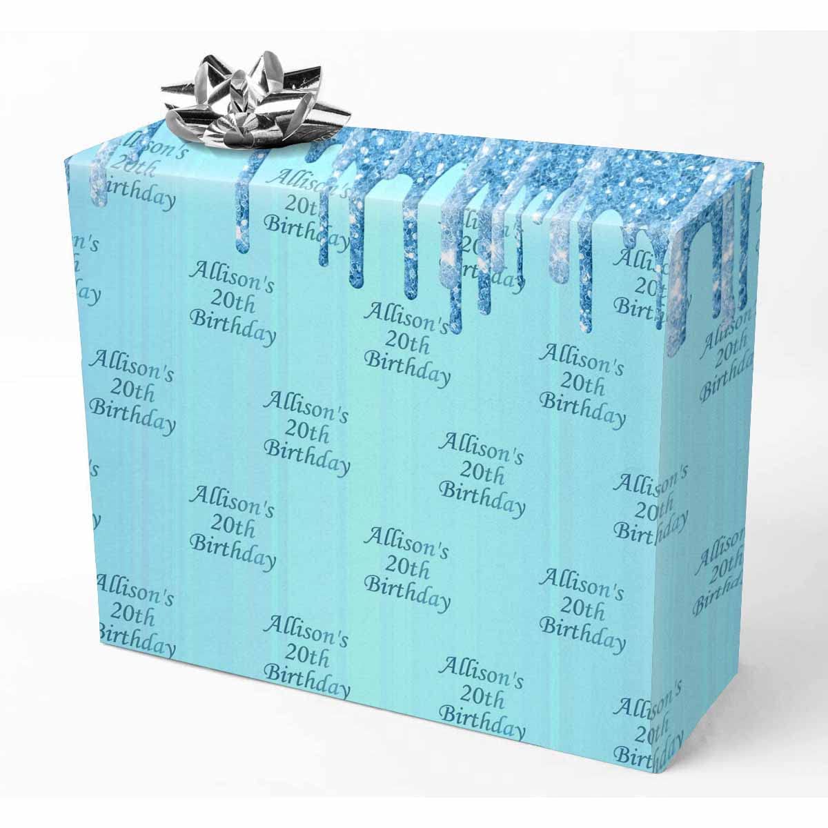 Custom Photo Birthday Wrapping Paper - Personalized Blue Sparkling Gift Wrap for Men, Women & Kids - Perfect for Birthday Presents, Party Decorations & Special Occasions (1 Roll)