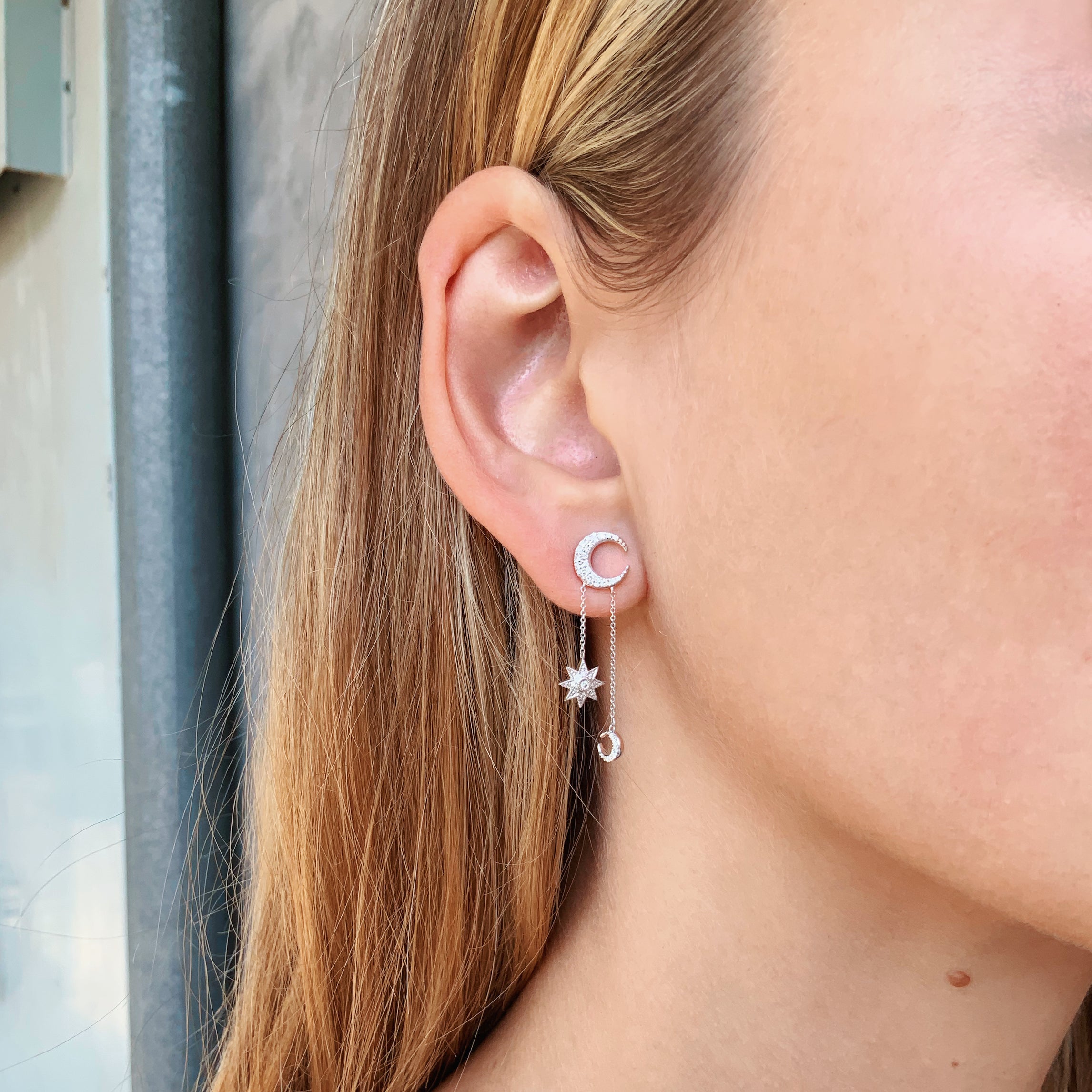 Mini Galaxia Moon Drop Earrings - Dainty Celestial Studs for Women, Hypoallergenic & Lightweight - Perfect for Everyday Wear, Date Night & Gifts