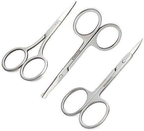Professional Stainless Steel Eyebrow Scissors, Nose Hair & Beard Trimmer Set of 3 - Precise Grooming for Eyebrows, Facial Hair & Makeup | Perfect for Home Salon, Travel & Personal Care