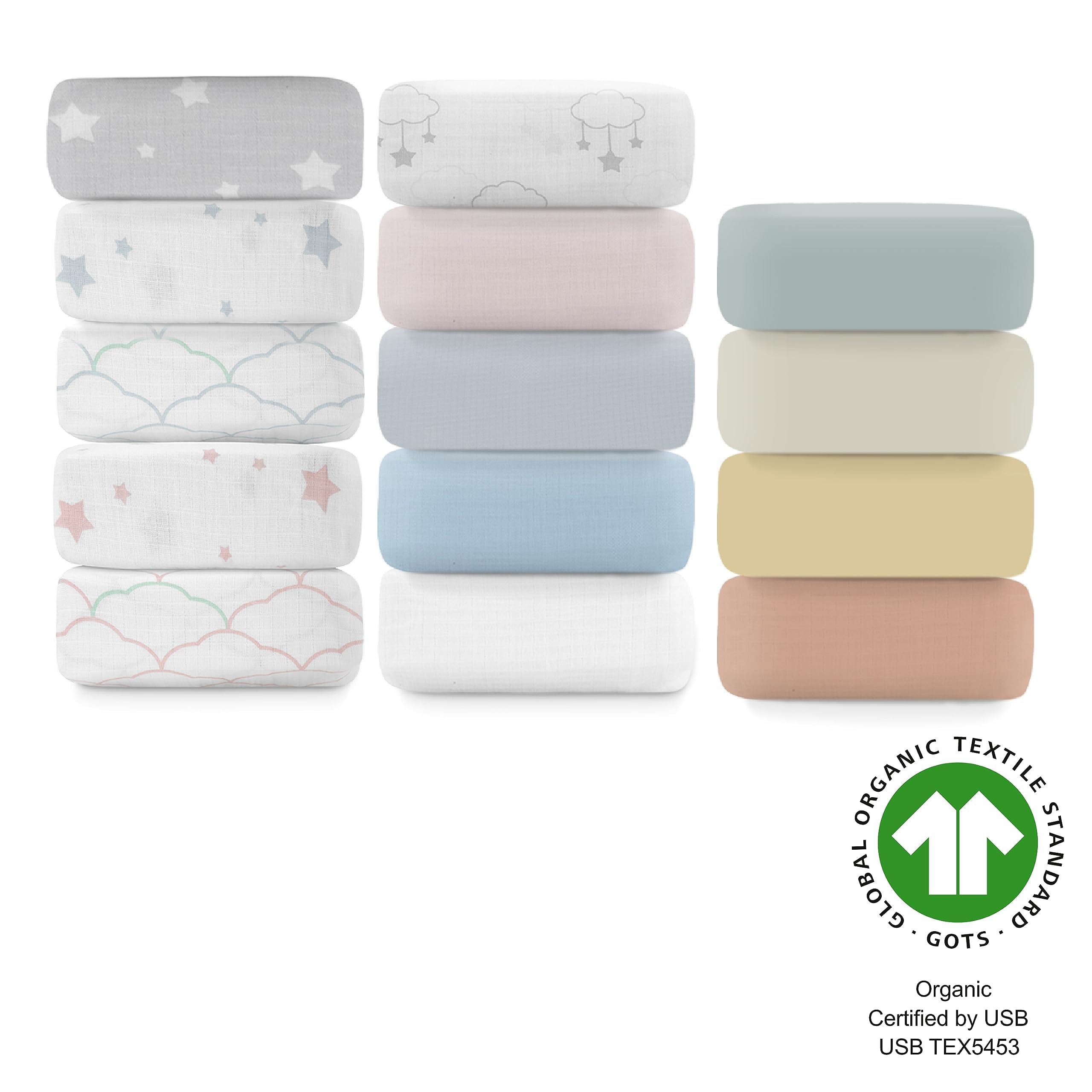 Organic Muslin Cotton Mini Crib Fitted Sheets 2-Pack - Ultra Soft & Breathable Baby Crib Sheets for Newborns, Machine Washable, Fits 24