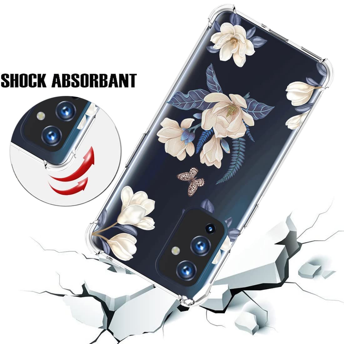 **Cute Clear Slim Shockproof TPU Case for OnePlus 9 5G LE2110 - Floral Design Protective Cover for Women & Girls (White Flower) | Perfect for Everyday Use, Work & Travel**