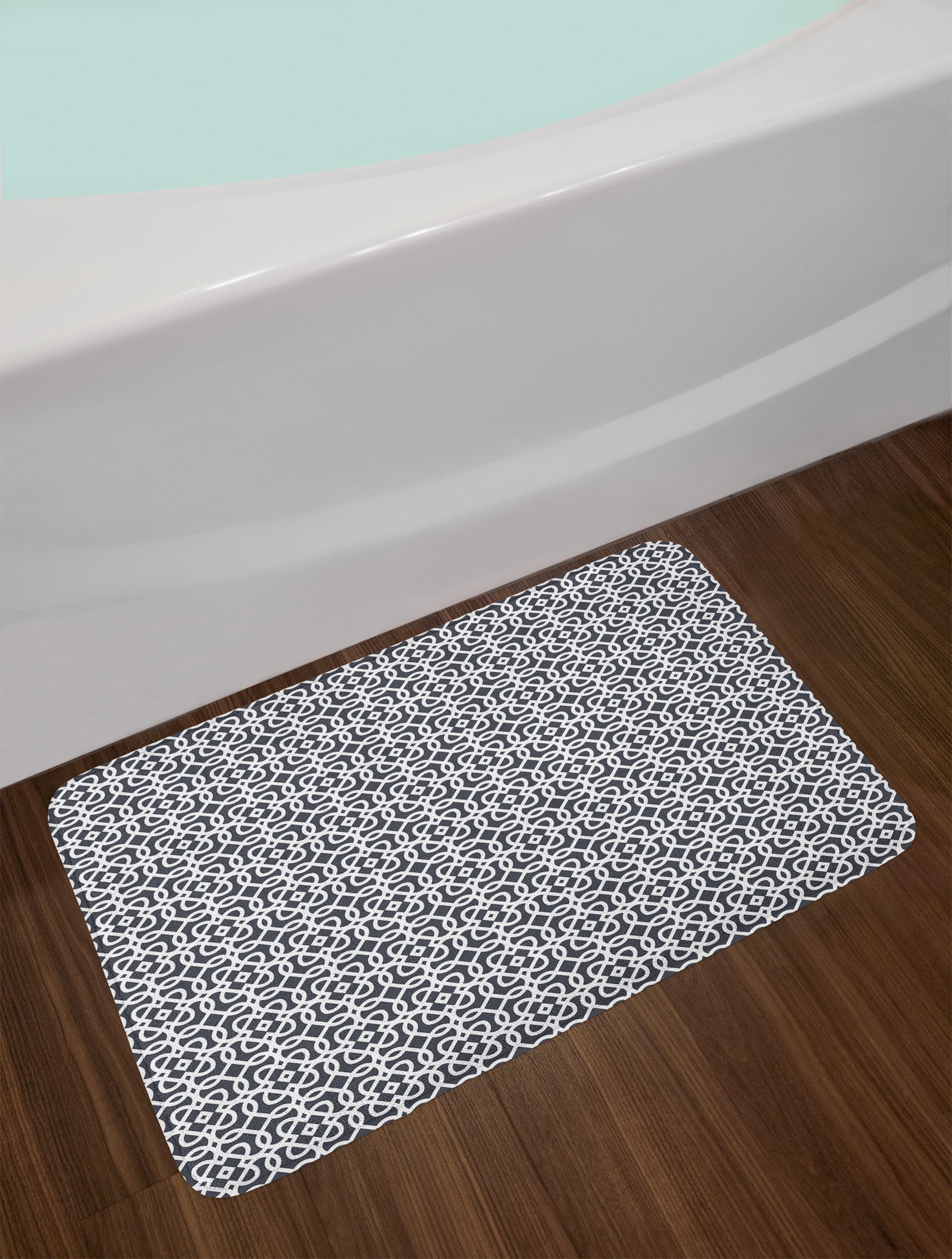 Ambesonne Non-Slip Plush Bath Mat - Modern Geometric Abstract Design with Dark Swirled Lines, Squares & Rectangles - 30.2