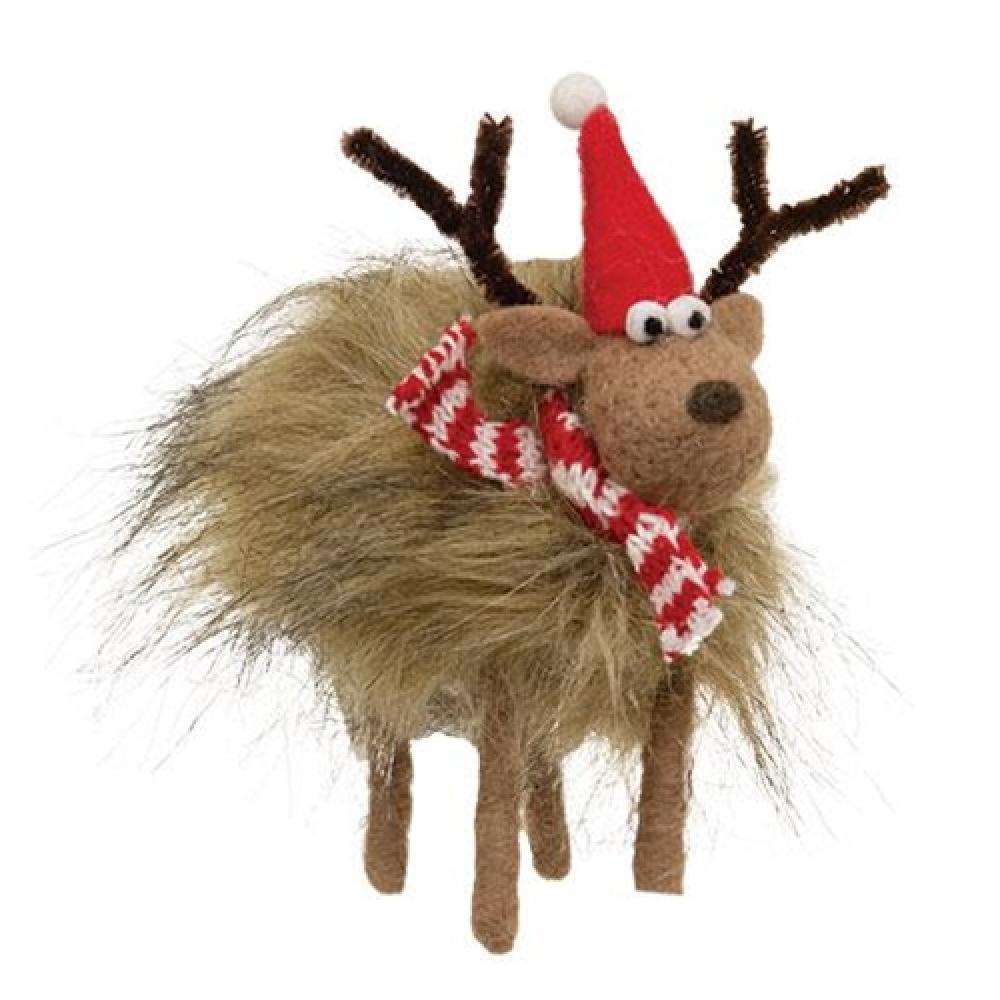 Large Fuzzy Reindeer Felted Christmas Ornament - Handmade Wool Decor for Holiday Tree, Gift & Winter Home Decoration - Perfect for Xmas, Fireplace Mantel & Festive Party Decor