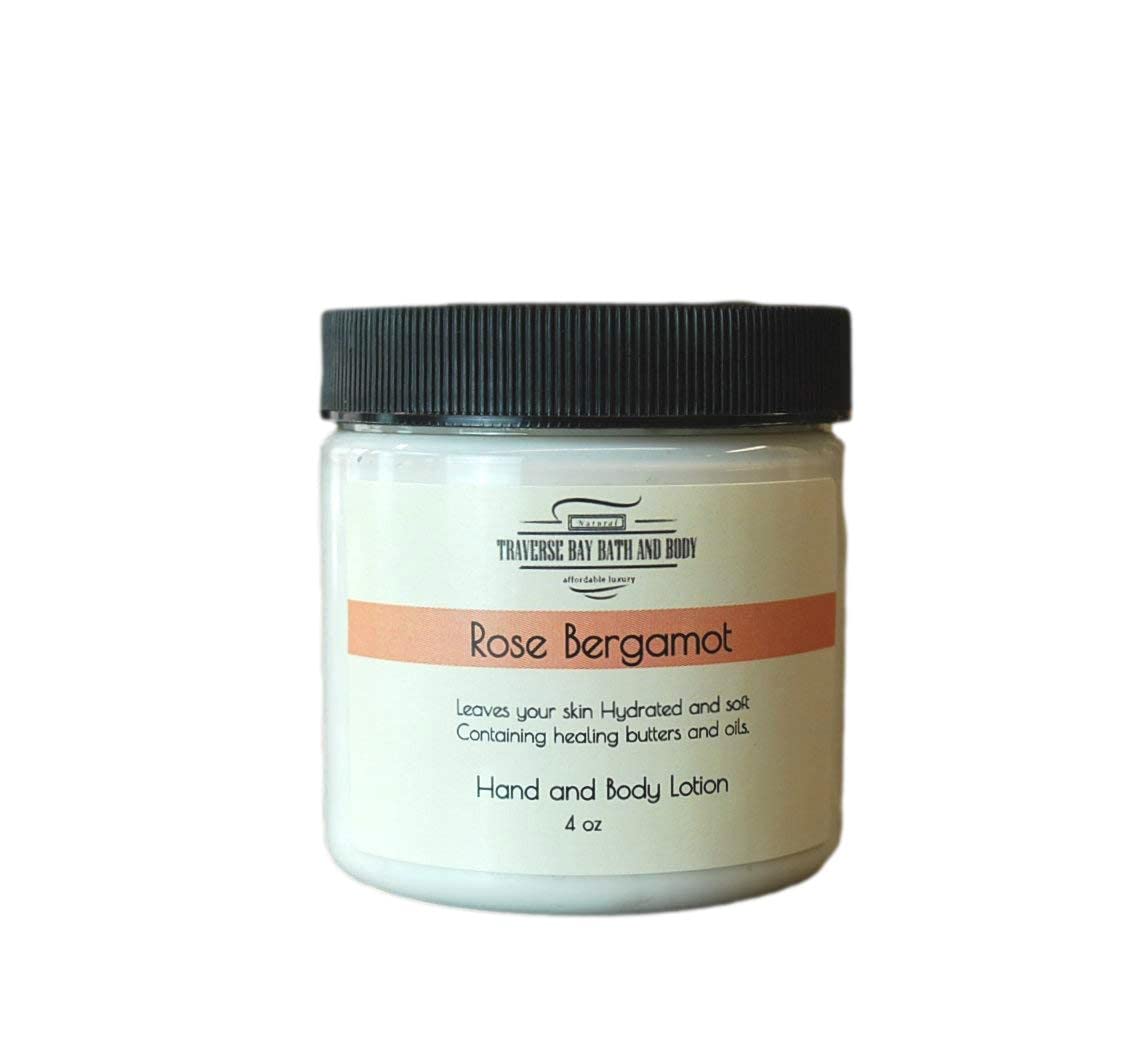 Bergamot Rose Moisturizing Hand & Body Lotion 4 oz - Hydrating Dry Skin Care with Natural Ingredients for Soft & Smooth Skin - Perfect for Nighttime Use, Bedside Table, Gifts & Daily Moisturizing Routine