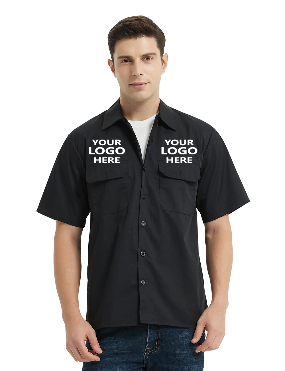 Custom Embroidered Work Shirts with Logo - Personalized Black Uniform Shirts for Professionals | Heat Transfer & Embroidery Options | Ideal for Construction, Hospitality & Corporate Teams