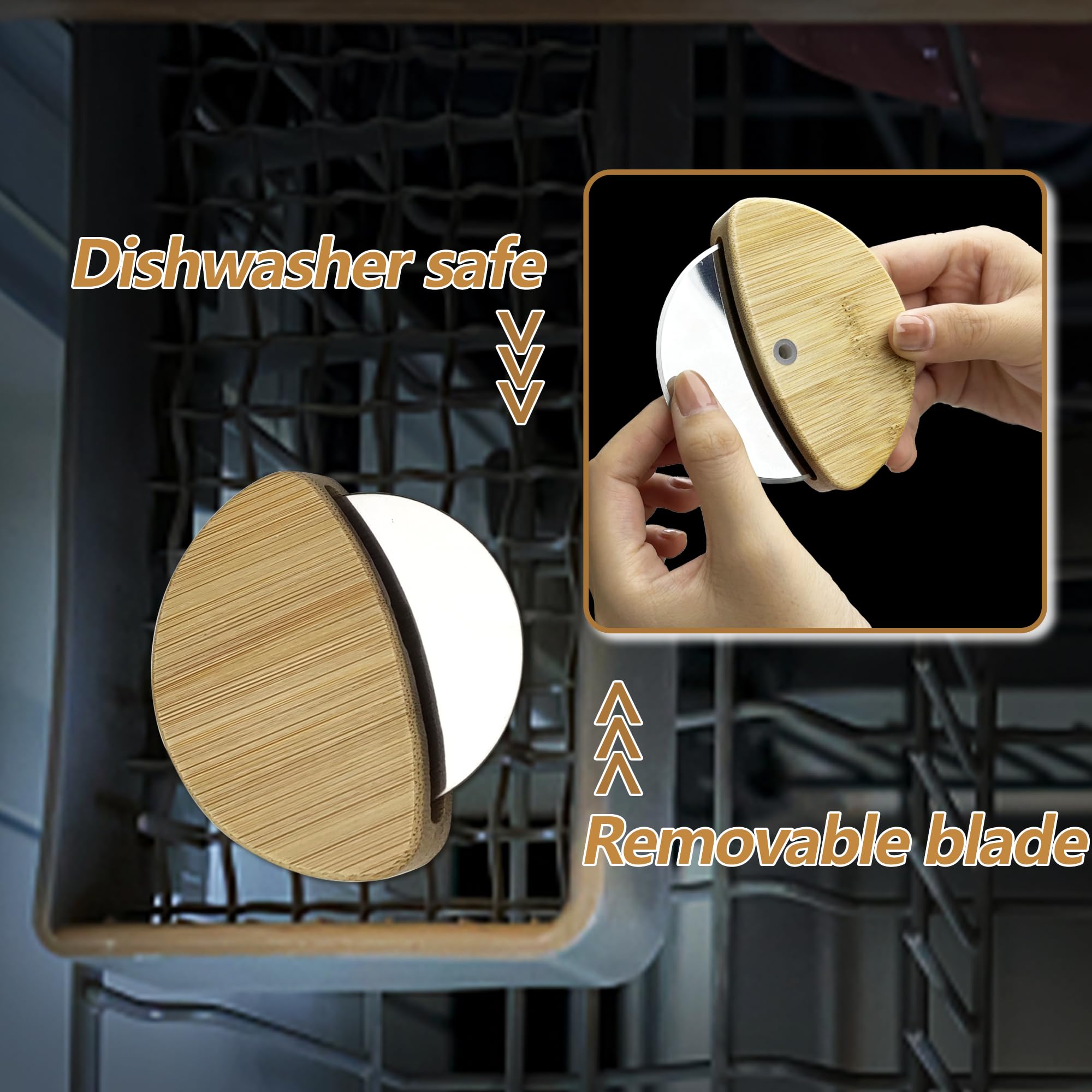 Premium Wooden Handle Pizza Cutter Wheel - Ultra Sharp Stainless Steel Blade with Removable Design - Easy Clean Pizza Slicer with Protective Case - Perfect for Home Kitchens, Pizza Parties & Restaurant Use