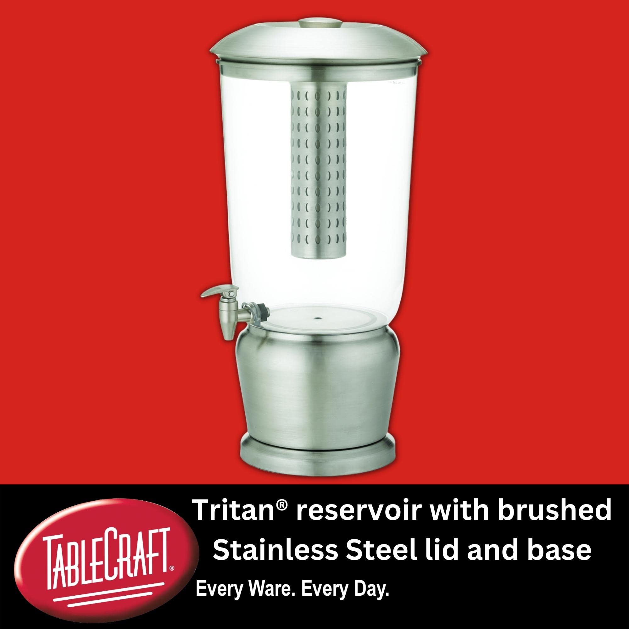 TableCraft 85 Large 5 Gallon BPA-Free Tritan Drink Dispenser with Fruit Infuser & Stainless Steel Stand - Perfect for Catering, Buffets, Home Parties, and Outdoor Events - Ideal for Lemonade, Iced Tea, and Cold Beverages