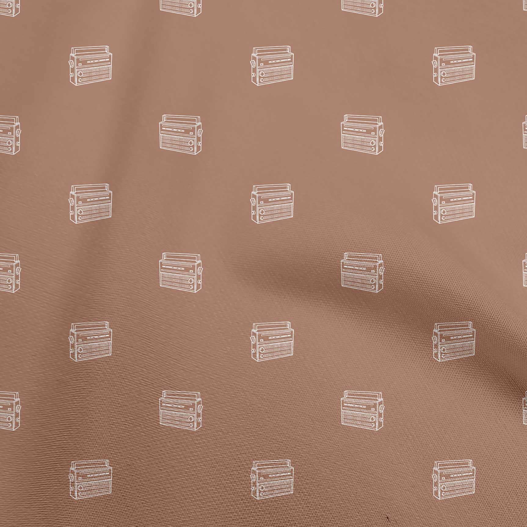 oneOone Polyester Spandex Brown Retro Radio Print Fabric - 56 Inch Wide Quilting & Sewing Material by The Yard (258) - Perfect for DIY Crafts, Home Decor, and Vintage-Inspired Clothing Projects