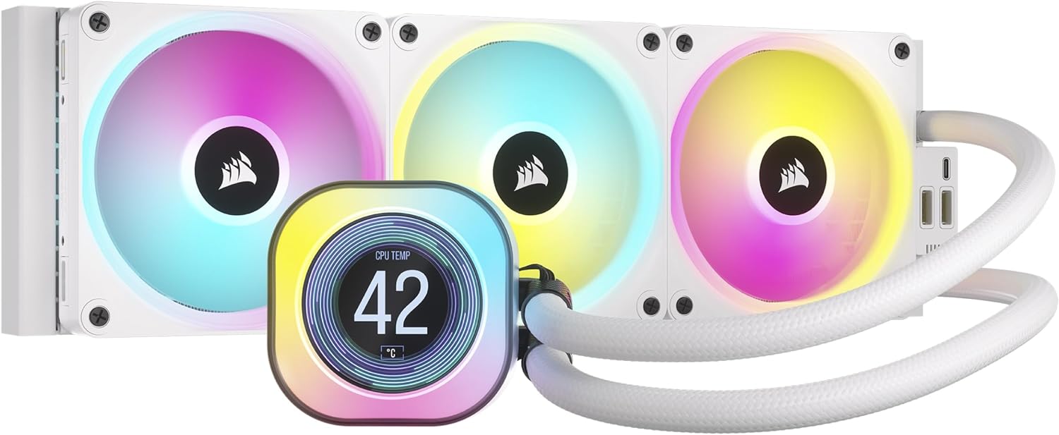 Corsair iCUE Link H150i 360mm RGB AIO Liquid CPU Cooler - White | Compatible with Intel & AMD Processors | High-Performance Cooling for Gaming PCs & Workstations | Perfect for Overclocking & Silent Operation