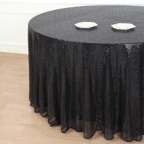 132 Inch Sequin Round Tablecloth - Premium Quality Black Payette Fabric for Weddings, Birthdays, Christmas Parties & Banquet Hall Decorations | Elegant Dining & Event Table Cover