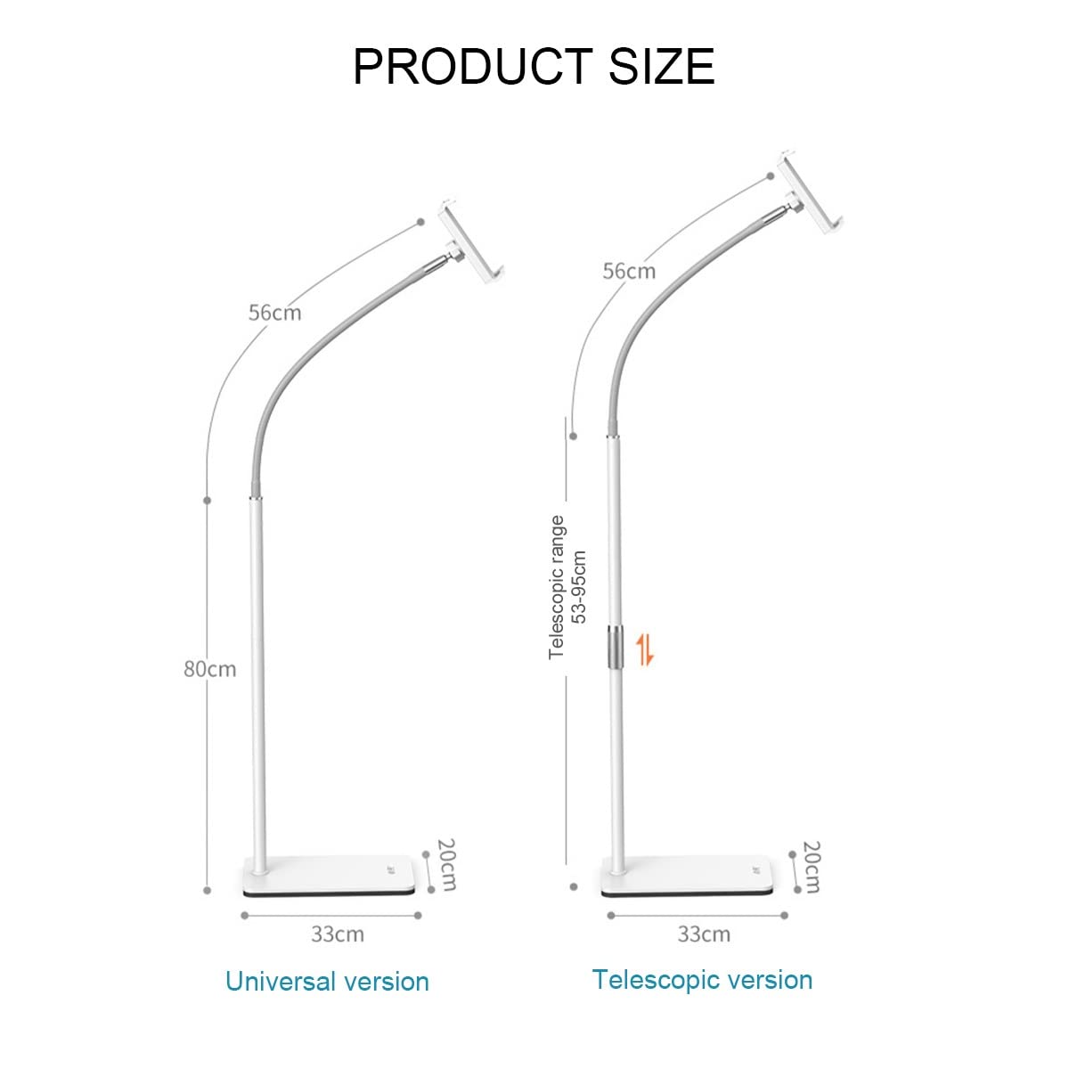 Universal Tablet Gooseneck Floor Stand - Adjustable Height 109-151cm, Stable Base for 4-12.8