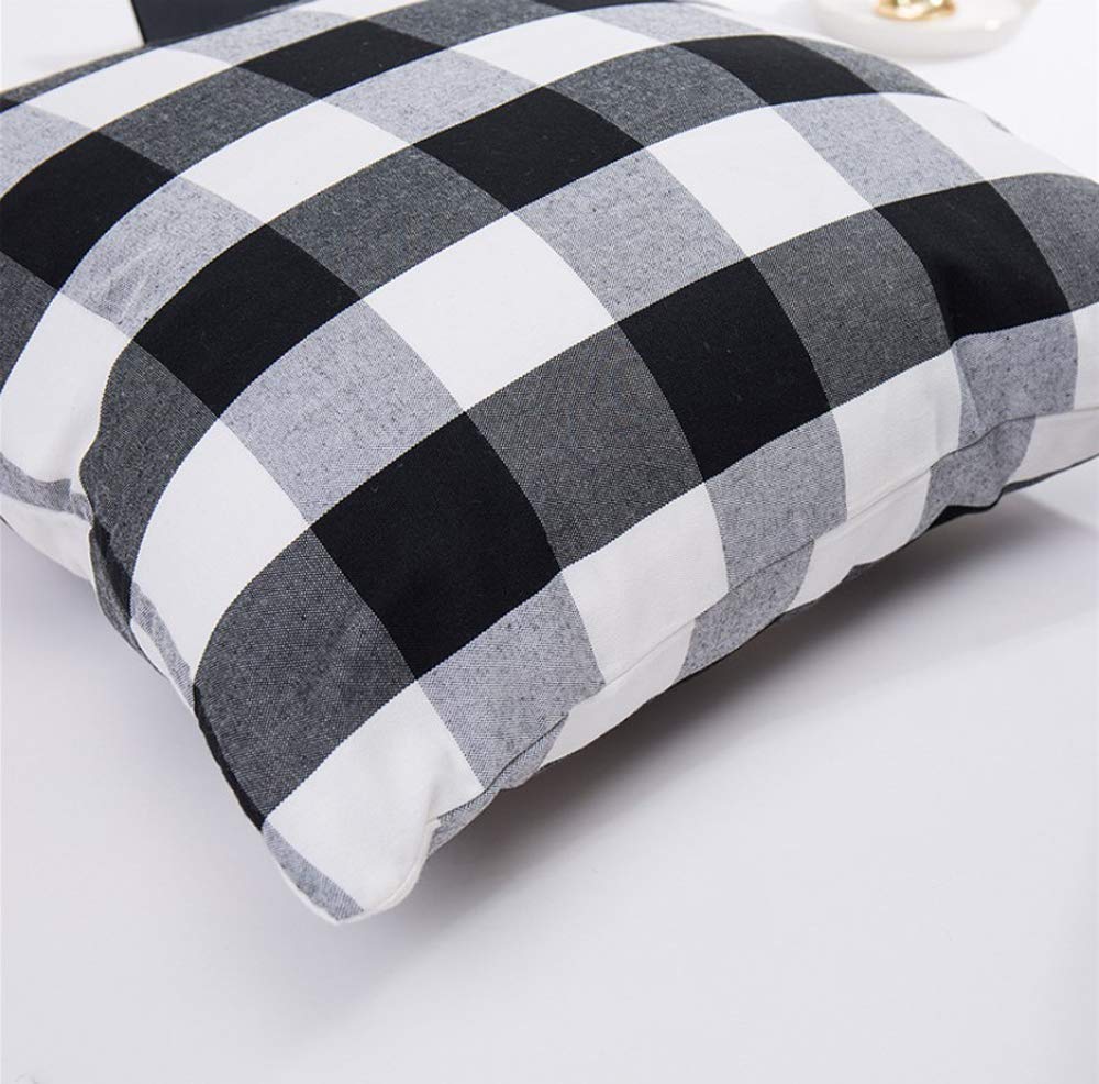 HOPLEE 22x22 Inch Black Throw Pillow Covers Set of 4 - Buffalo Plaid & Gingham Stripe Design for Sofa, Couch, Bedroom Decor - Soft Decorative Pillows for Living Room, Home, Office