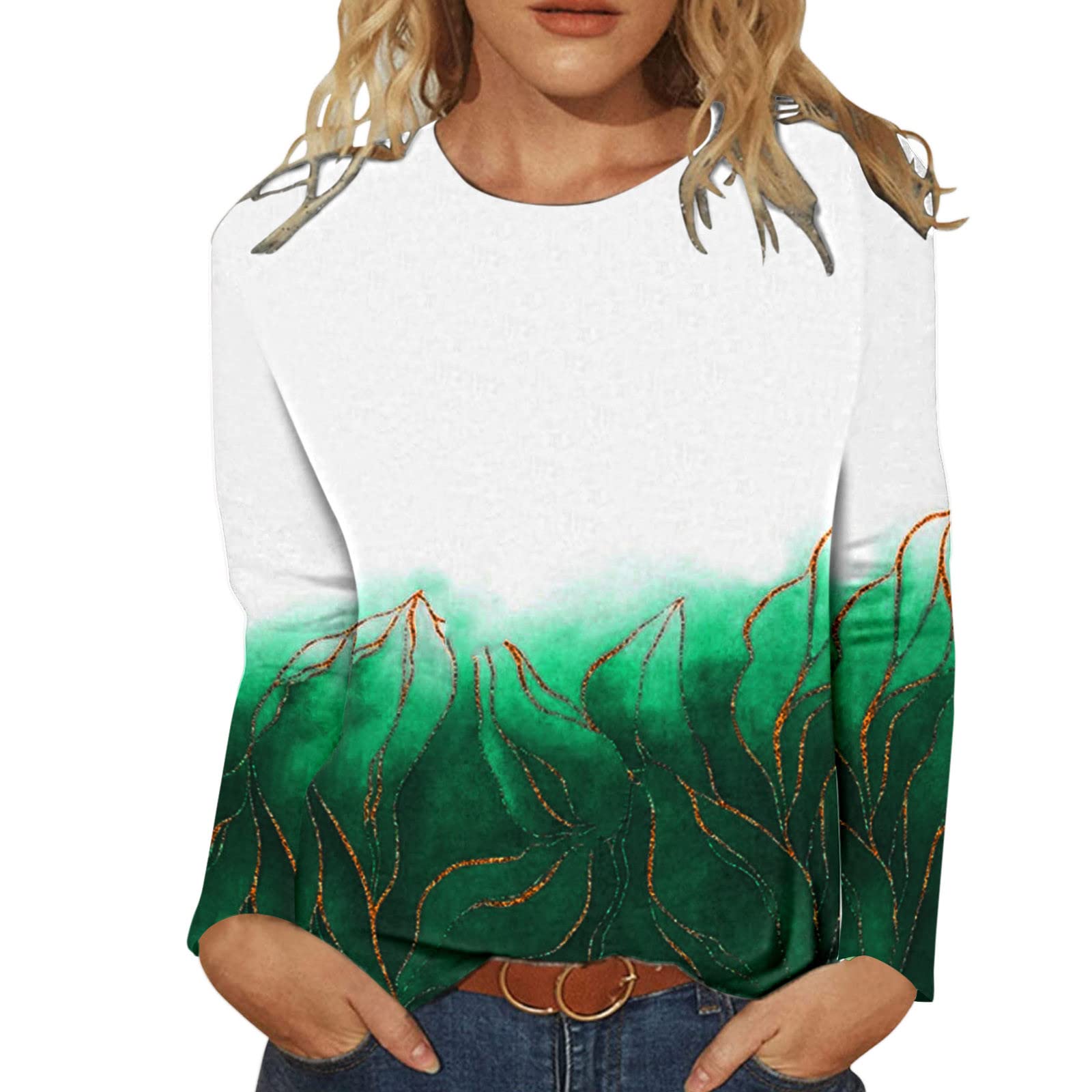 Women's Floral Print Crew Neck Long Sleeve T-Shirt - Casual Blouse for Everyday Wear, Work & Date Nights | Soft & Comfortable Top for Spring & Summer Outfits