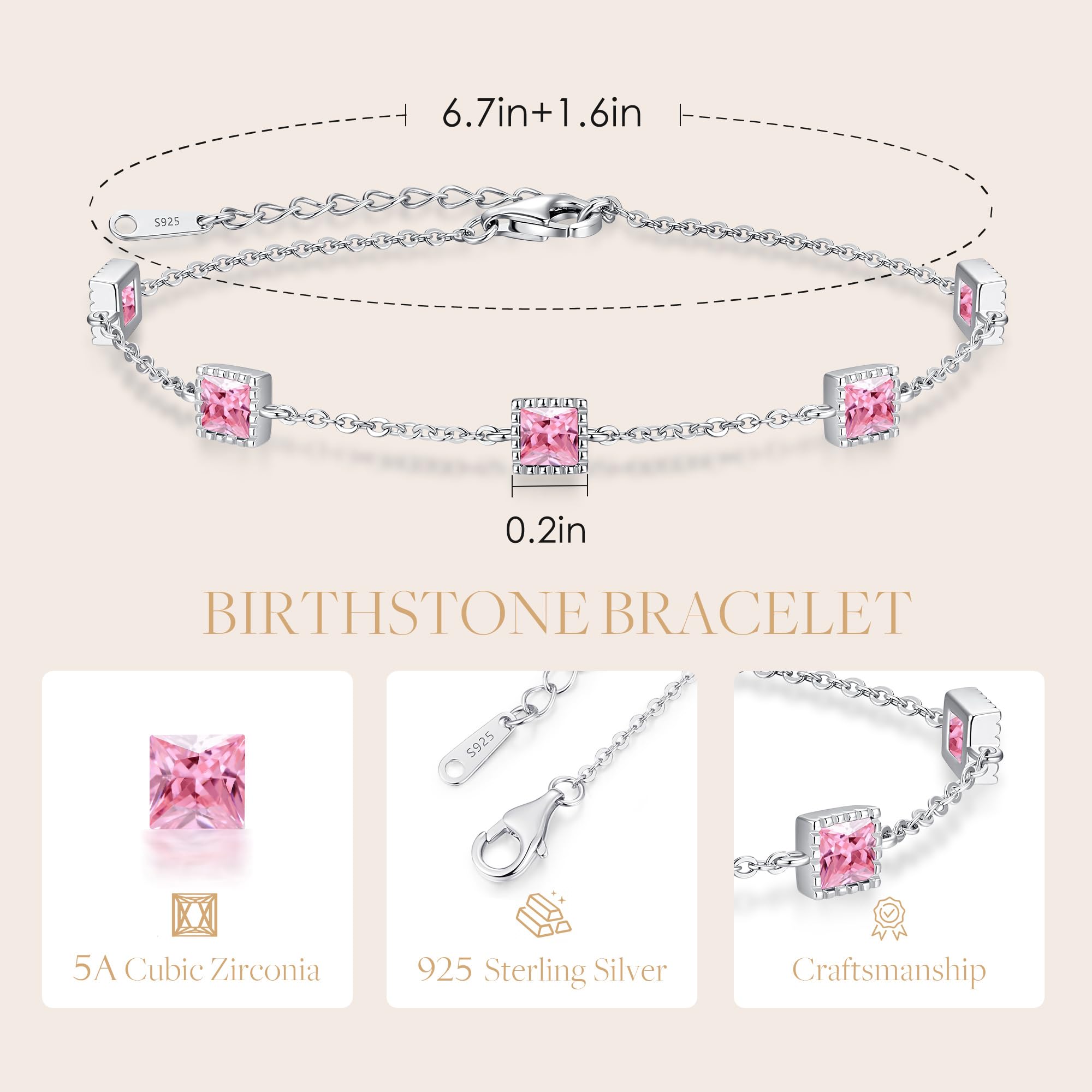 925 Sterling Silver Birthstone Bracelet for Women - Personalized Jewelry Gift for Birthday, Anniversary, Christmas & Mother's Day | Perfect for Girlfriend, Wife & Mom | Elegant Everyday Wear & Special Occasions