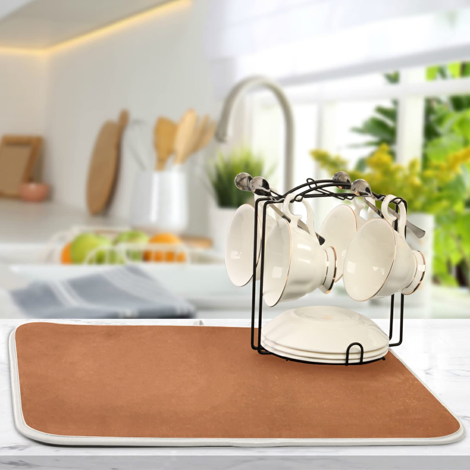 **XL Terracotta Dish Drying Mat – 16x18 Inch Heat-Resistant Microfiber Kitchen Counter Drainer Pad | Perfect for Drying Dishes, Utensils & Cookware | Stylish & Functional Kitchen Decor**    *(Use Case: Ideal for kitchens, countertops, or near sinks to protect surfaces while drying dishes, cups, and cookware. Adds rustic charm to modern or farmhouse-style decor.)*