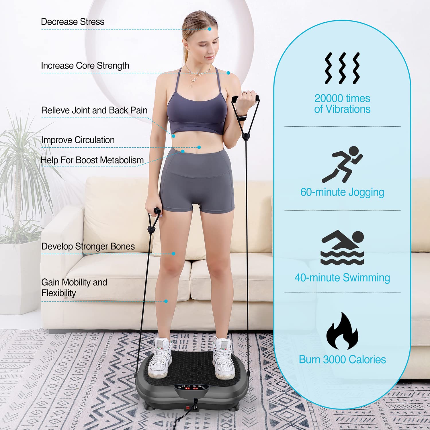 AXV Portable Vibration Plate Exercise Machine - Whole Body Workout Platform for Weight Loss, Toning & Lymphatic Drainage | Mini Vibrating Fitness Equipment for Home Gym, Wellness & Body Shaping | Perfect for Small Spaces, Post-Workout Recovery & Low-Impact Training