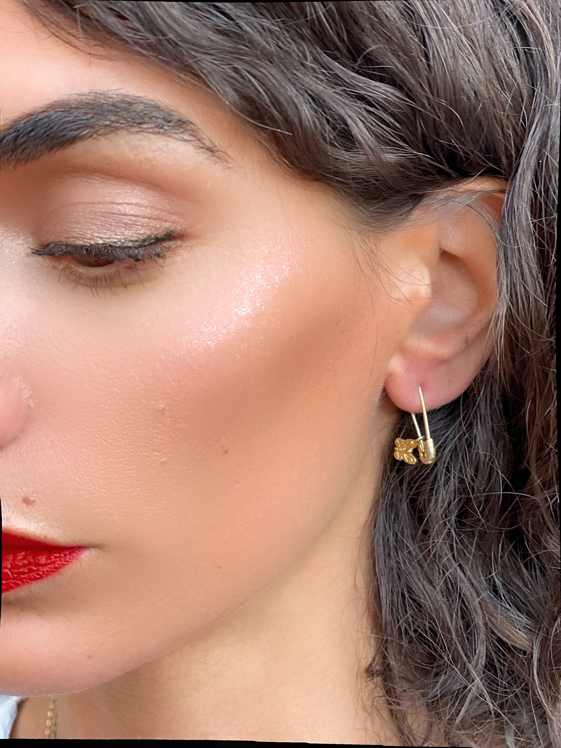 Monte Christo Safety Pin Charm Earring - 14K Gold Plated Single Earring for Women | Unique Hoop & Pyramid Design | Made in USA Rose Gold Jewelry | Perfect Gift for Birthdays, Parties & Everyday Wear