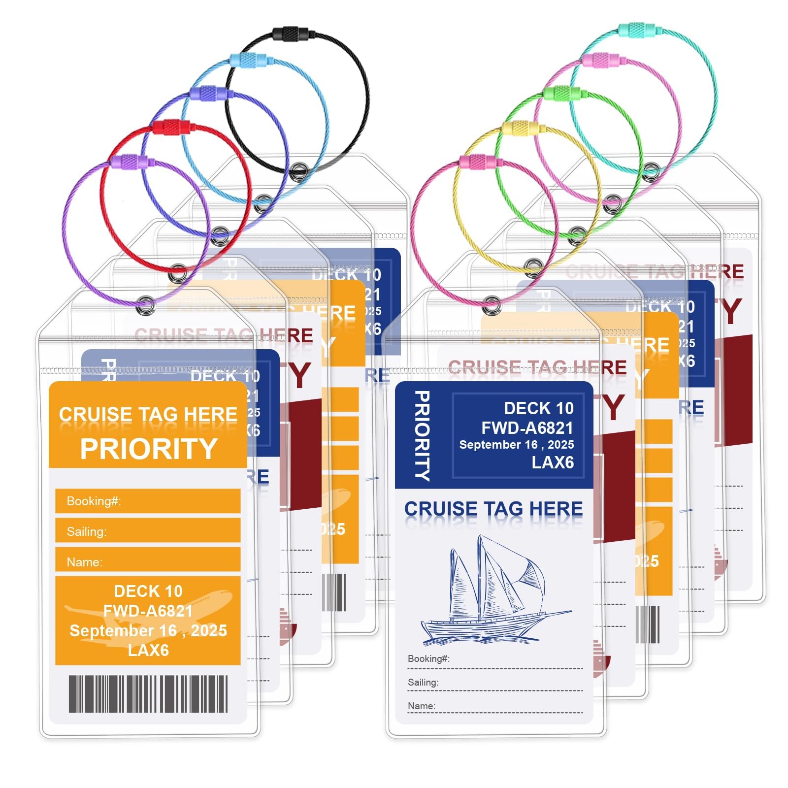 10-Pack Durable Cruise Luggage Tags - Compatible with Carnival, Costa, NCL, Princess & MSC Cruise Lines - Stainless Steel Loops & Waterproof Design - Perfect for Cruise Vacations & Travel Identification