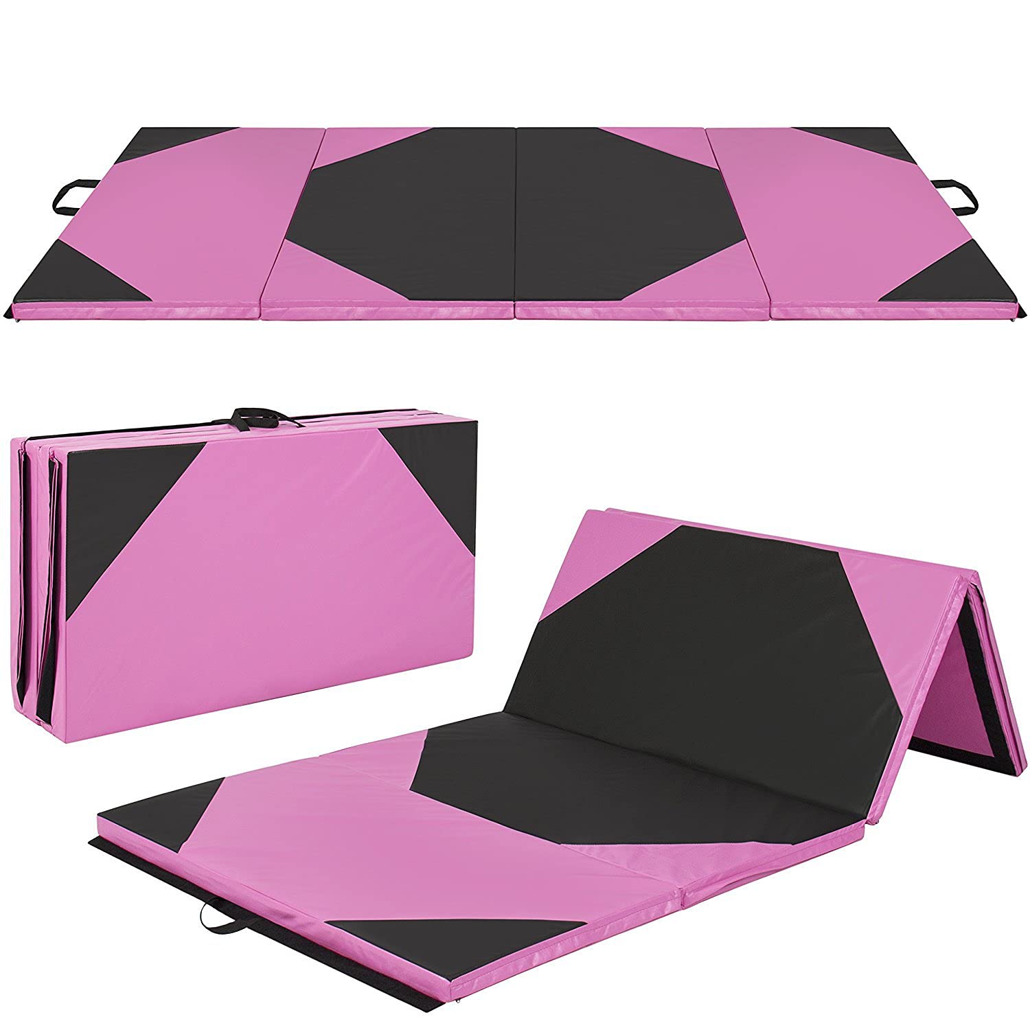 EUPEFIST 4'x10'x2'' Folding Gymnastics Mat - Thick PU Leather Tumbling Mat for Yoga, Stretching & Home Workouts - Indoor/Outdoor Exercise Mat for Gymnastics, Arts & Fitness Training