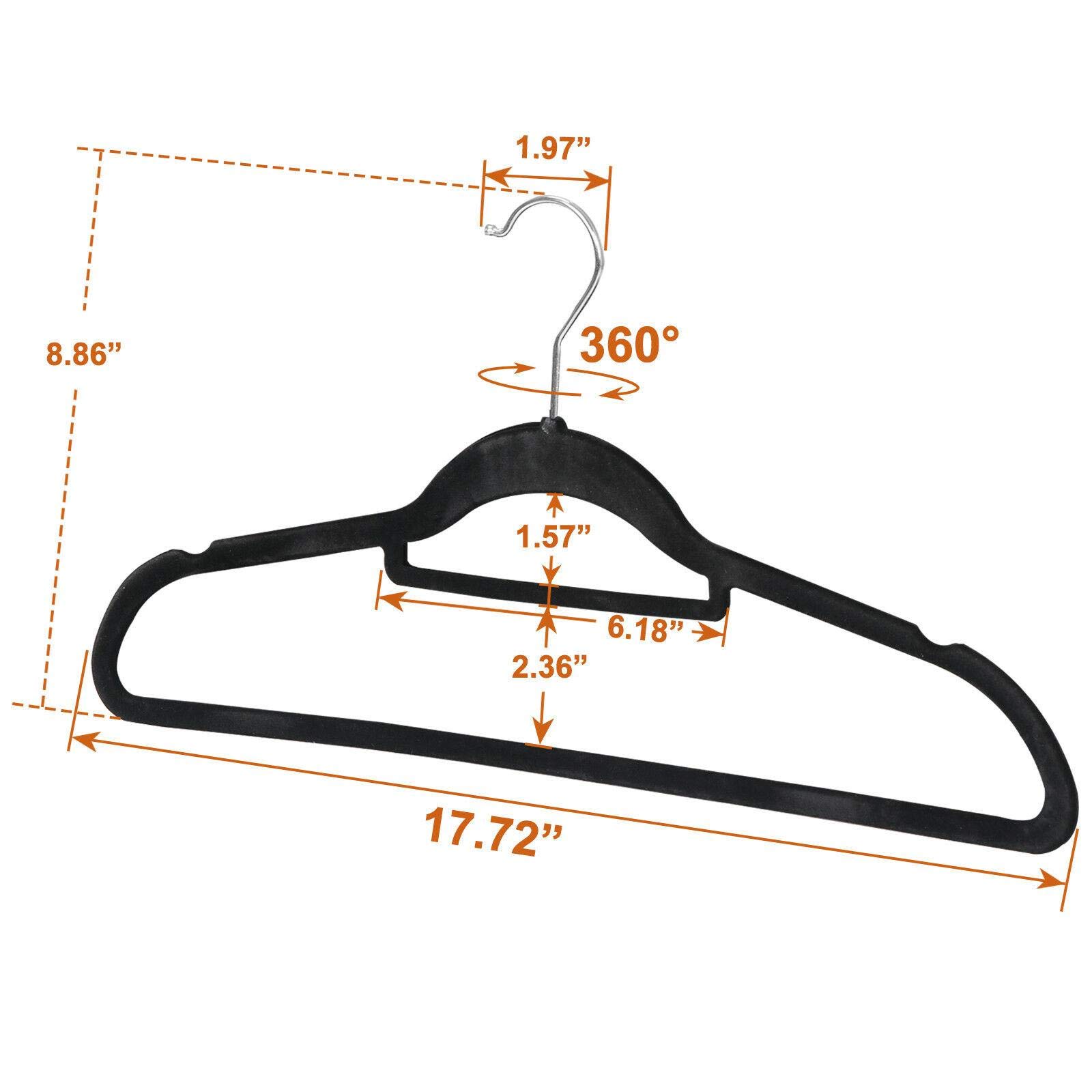 360 Degree Non-Slip Velvet Clothes Hangers - Black (100 Pack) - Heavy Duty Suit/Shirt/Pants Hangers for Closet Organization - Perfect for Wardrobe Storage, Retail Display & Home Clothes Rack