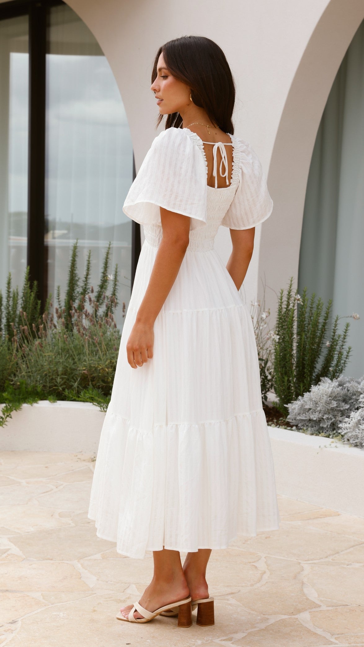 Lainey Midi Dress for Women - Elegant White Summer Dress for Casual Wear, Office, Party & Date Night | Flowy A-Line Knee Length Dress