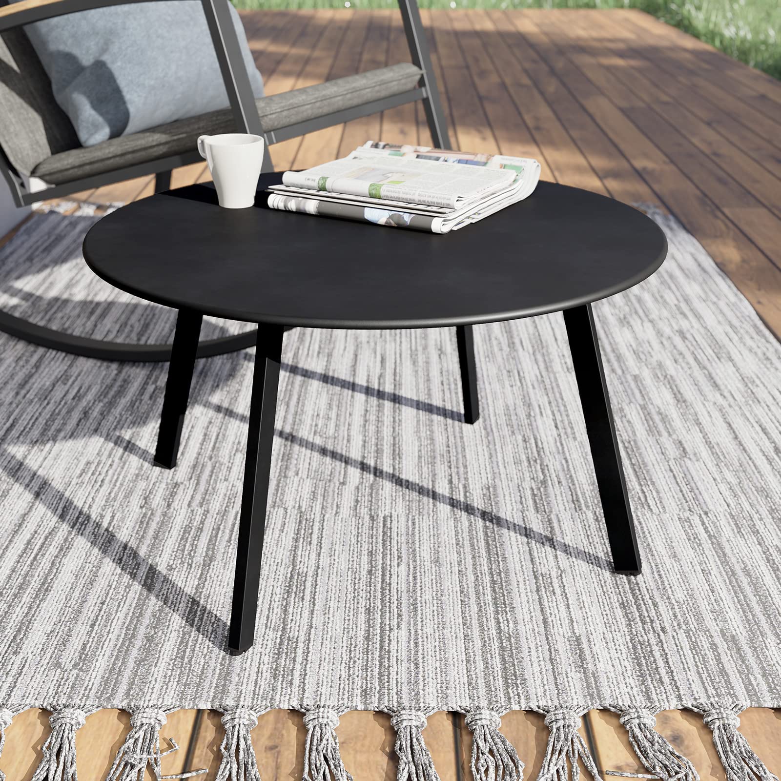 Grand Patio Round Outdoor Coffee Table - Weather Resistant Steel Large Side Table for Balcony, Porch, Deck & Poolside - Black - Perfect for Outdoor Relaxation, Entertaining & Poolside Lounging