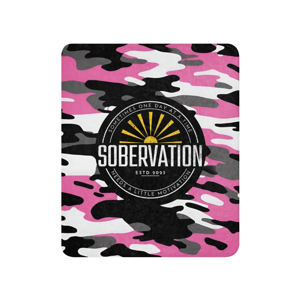 Sobervation Pink Camo Sherpa Blanket - Ultra Soft Warm Fleece Throw for Recovery & Sobriety - Perfect for AA Meetings, Sober Living Homes & Cozy Nights