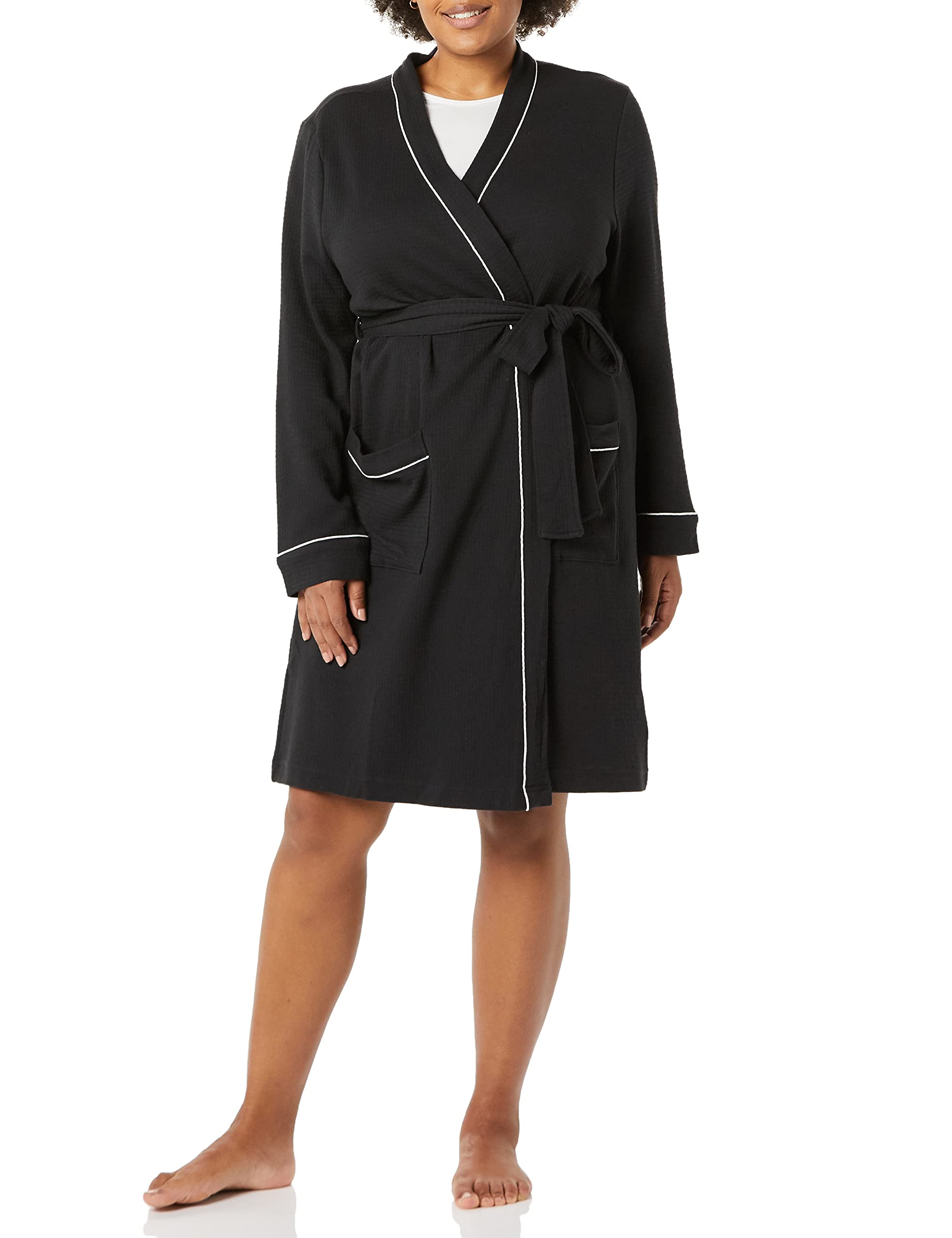 Amazon Essentials Women's Lightweight Waffle Mid-Length Robe - Soft & Comfortable Bathrobe for Spa, Lounge & Home Relaxation (Plus Size Available)