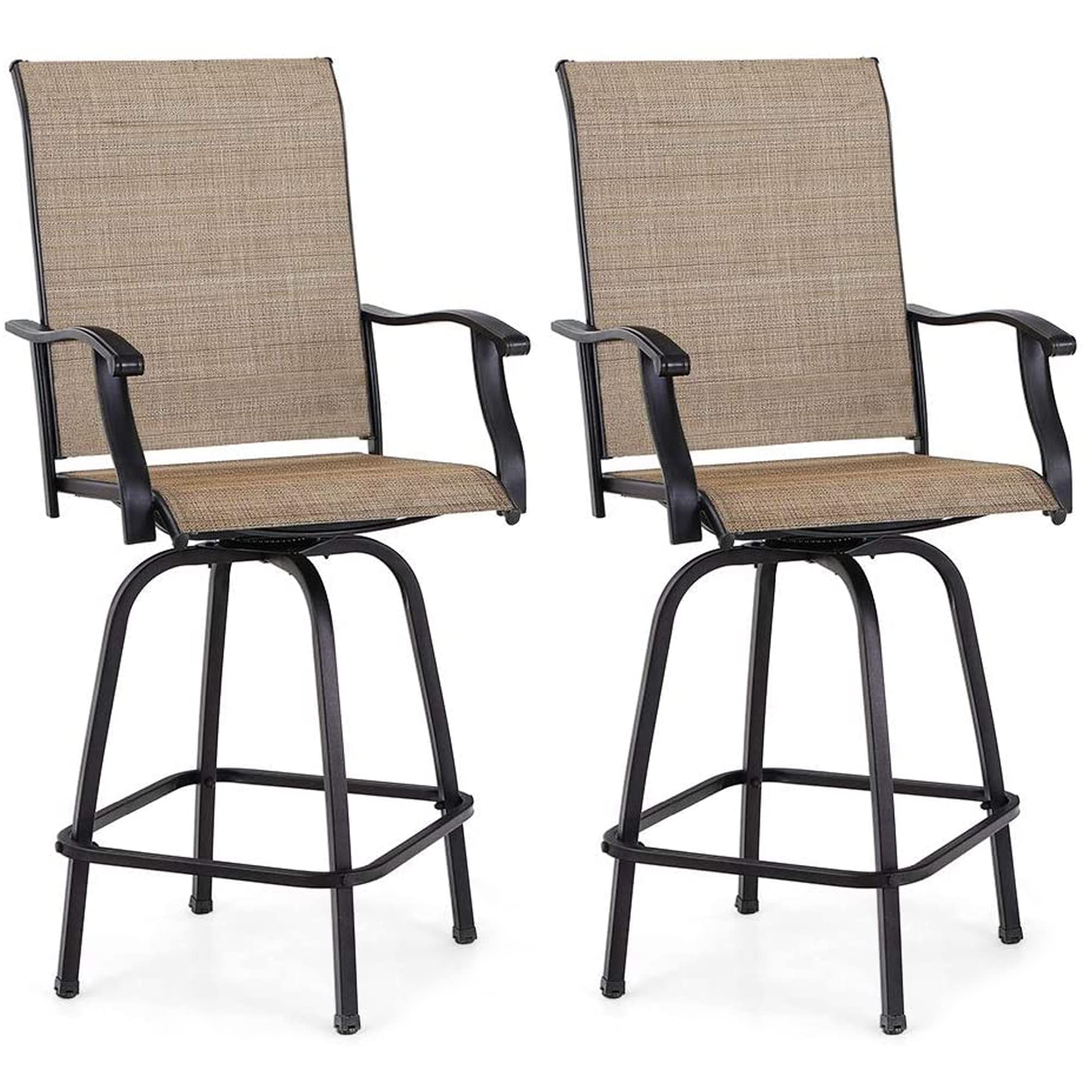 MAISON ARTS Patio Chairs Set of 2 - Swivel Outdoor Bar Stools with High Back, 300 lbs Capacity Bar Height Patio Furniture for Deck, Backyard, Garden - Perfect for Outdoor Dining, Lounging, and Entertaining