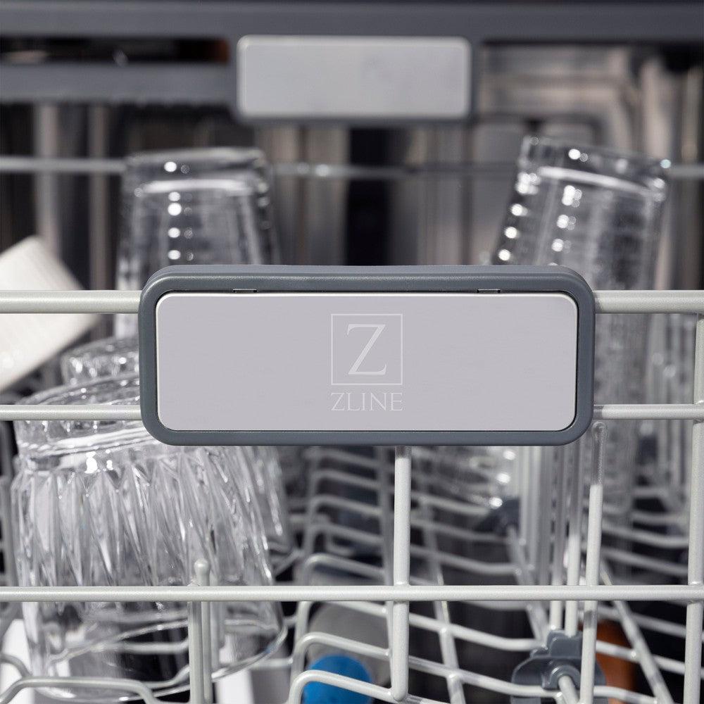 ZLINE Autograph Edition 24 Inch Black Stainless Steel Dishwasher with Polished Gold Handle - 45dBA Ultra Quiet, 3rd Rack & Top Touch Control - Perfect for Modern Kitchens and Open Concept Homes (Model DWMTZ BS 24 G)