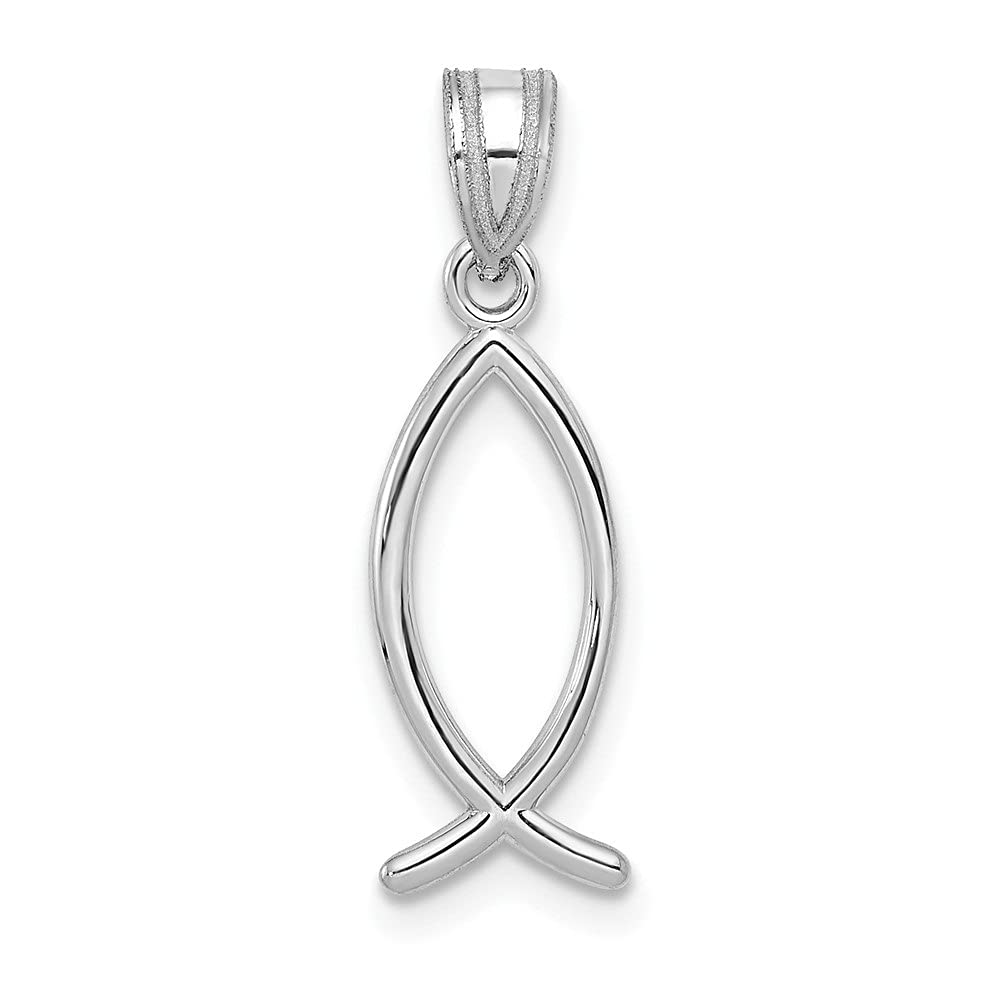 Auriga 14k White Gold Ichthus Fish Pendant Necklace - 23mm x 8mm Christian Jewelry Gift for Women, Baptism, Confirmation & Faith-Based Occasions