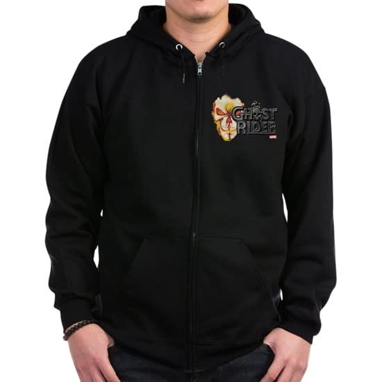 Ghost Rider Logo Zip Hoodie for Men & Women - Dark Black Pullover Hooded Sweatshirt | Casual Streetwear, Biker Jacket Alternative, Halloween Costume, Comic Con Outfit