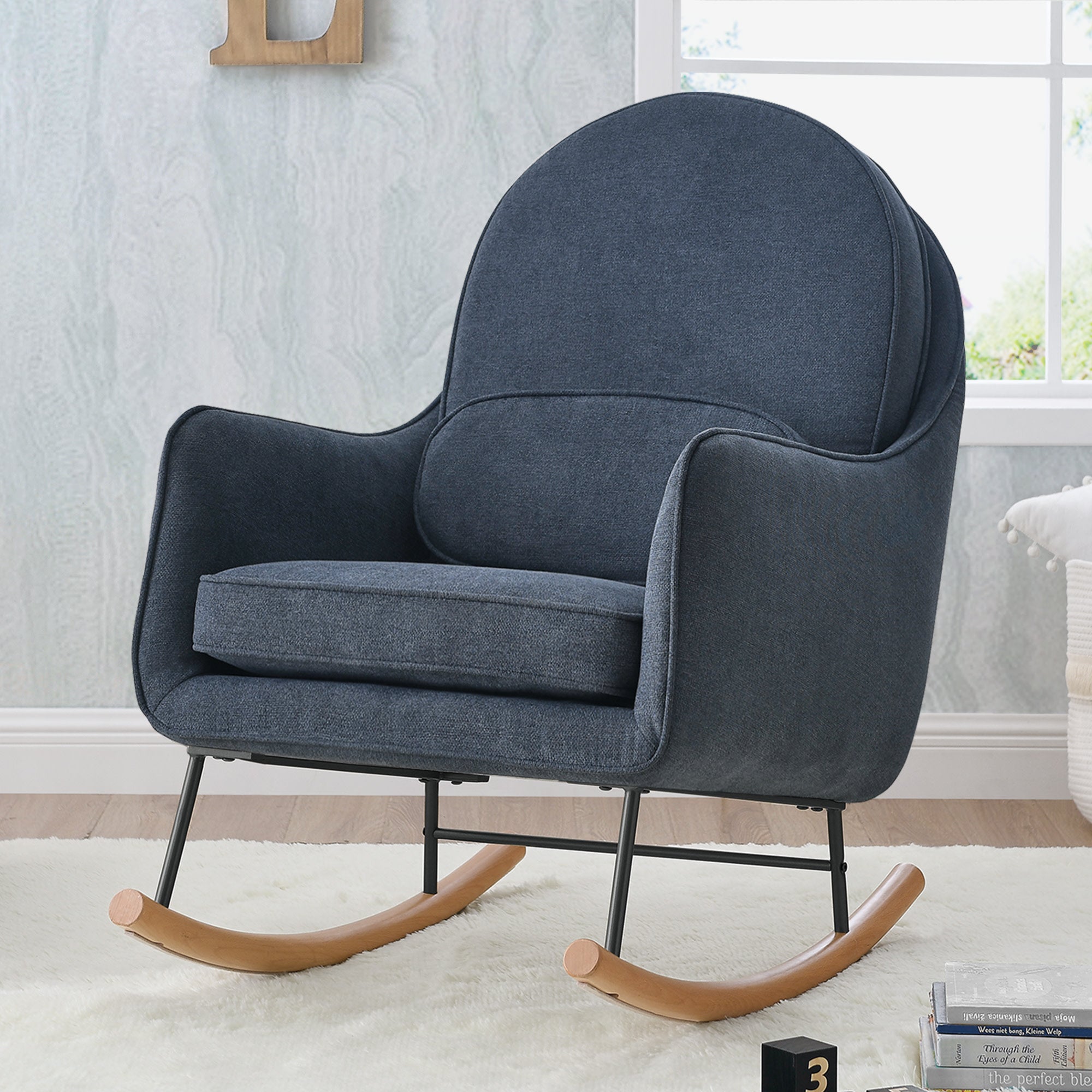 LiveSmart Evolve Fabric Ella Rocker - Comfortable & Stylish Rocking Chair for Living Room, Nursery, or Office Relaxation