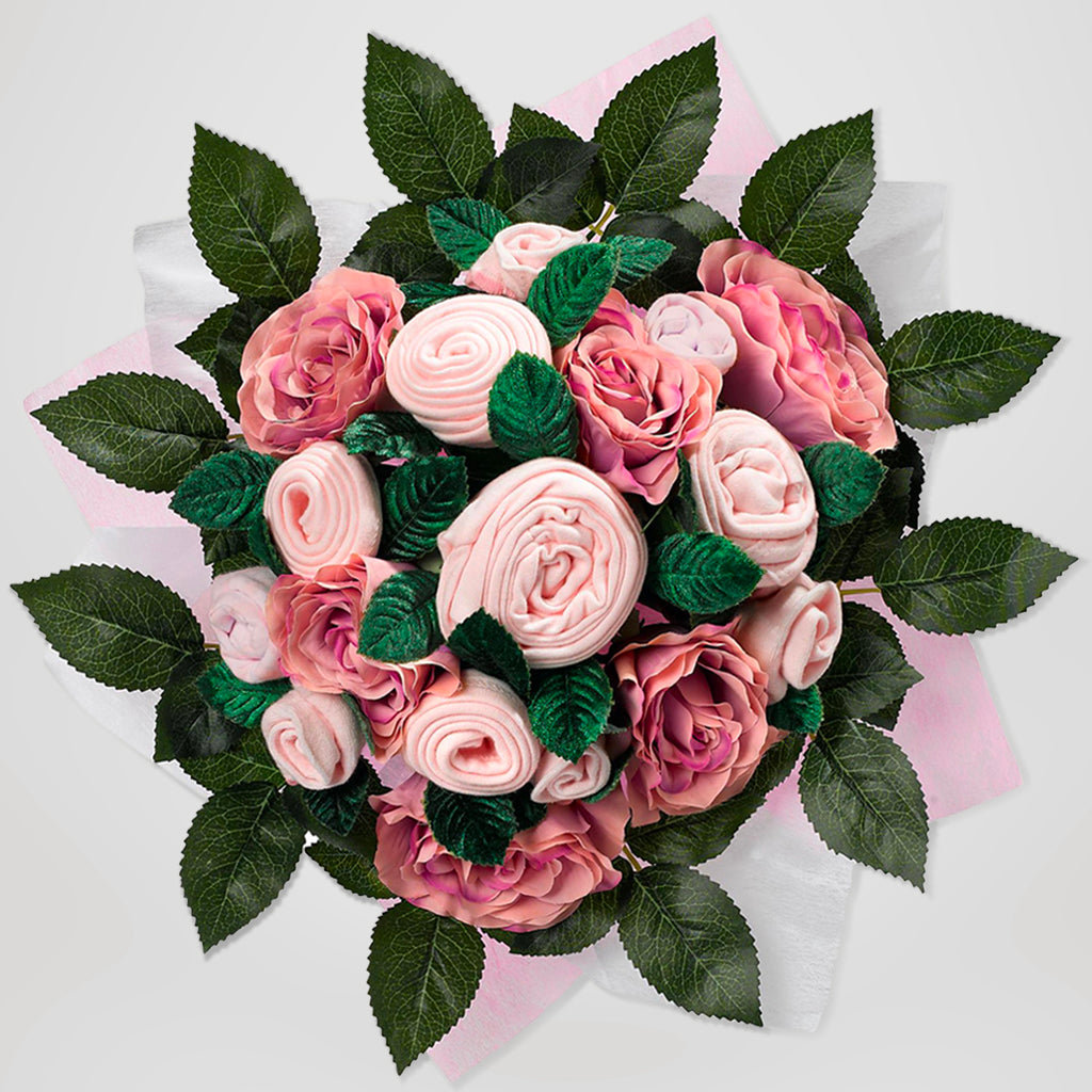 Luxury Rose Baby Clothes Bouquet with Personalized Teddy Bear Gift Set - Pink Baby Shower, Christening, Birthday Present for Newborn Girls