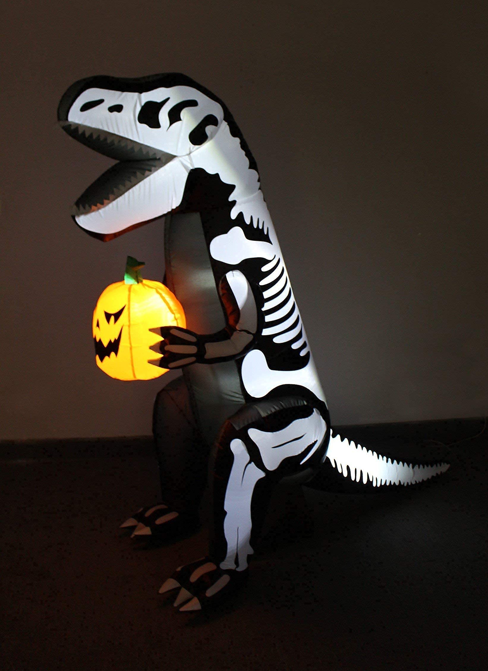 6FT Inflatable Skeleton Dinosaur & 9FT Halloween Inflatable Tree Decor Set - T-Rex with Pumpkin, Ghosts, Owls & Tombstone - Outdoor Yard Party Decorations for Halloween, Haunted House & Spooky Events