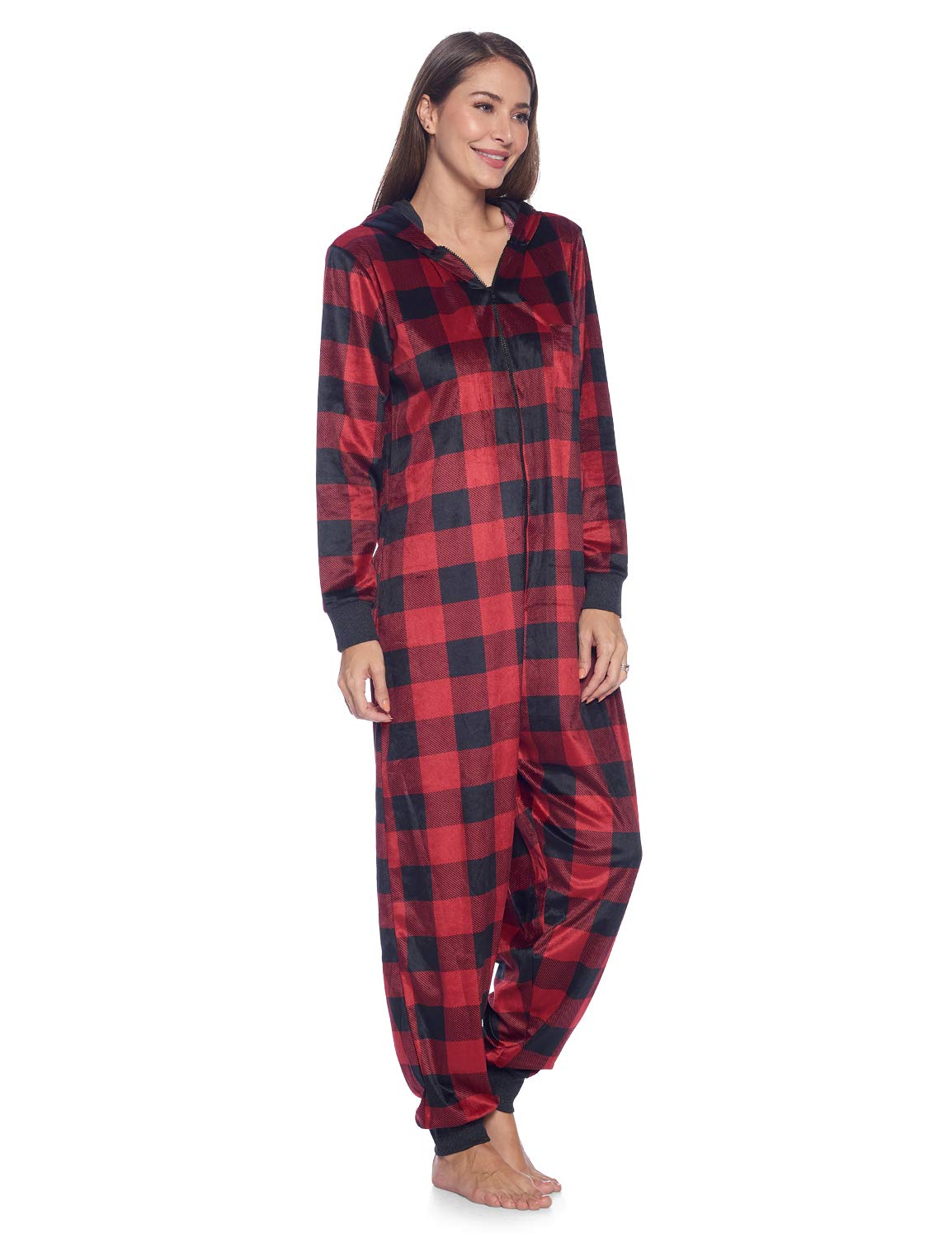 Ashford & Brooks Women's Fleece Hooded One Piece Pajama Union Jumpsuit - Soft & Cozy Winter Sleepwear for Lounge, Home & Travel Comfort