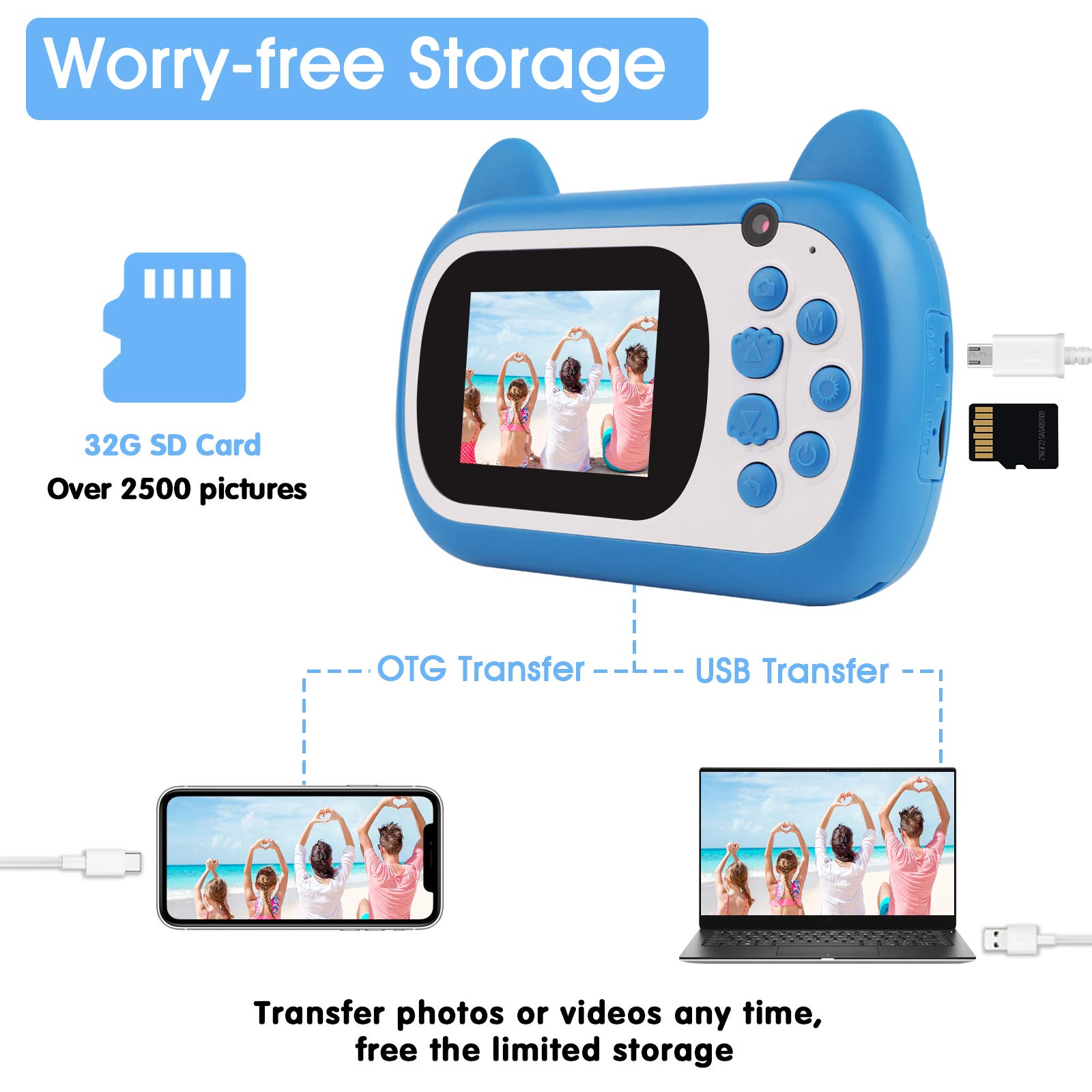TOYOGO Instant Print Camera for Kids - Upgraded Digital Selfie Camera with 3 Rolls Print Paper, 1000mAh Battery, Dual Lens & 1080P HD Video - Perfect Birthday Gift for Boys & Girls | Fun for Parties, Travel & Family Memories (Blue)