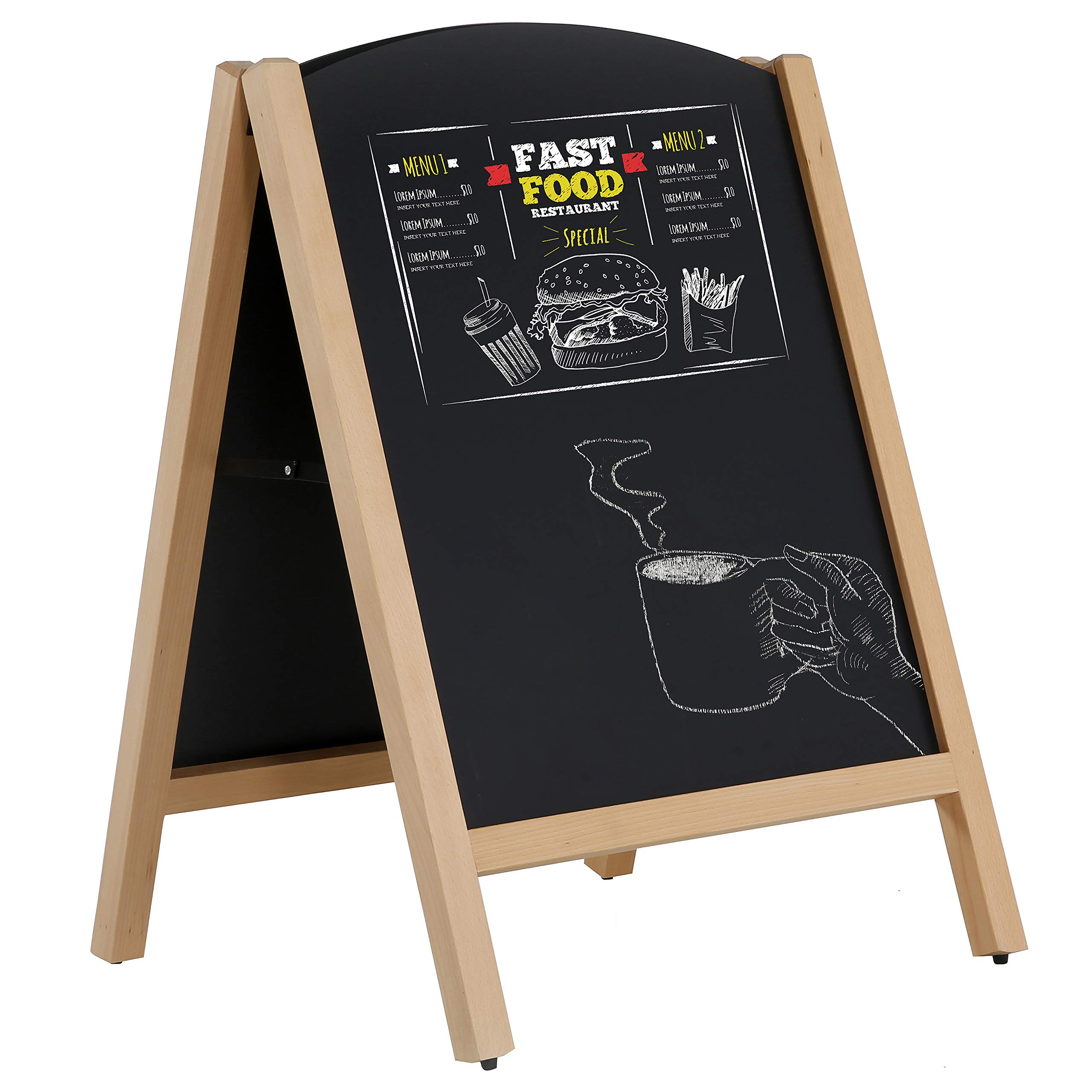 Rustic Double-Sided A-Frame Sandwich Board Sign - 23.6x30.7 Inch Wooden Chalkboard for Restaurants, Cafes & Retail Stores | Indoor/Outdoor Advertising Display with Slide-In Panels | Floor Standing Folding Sidewalk Sign