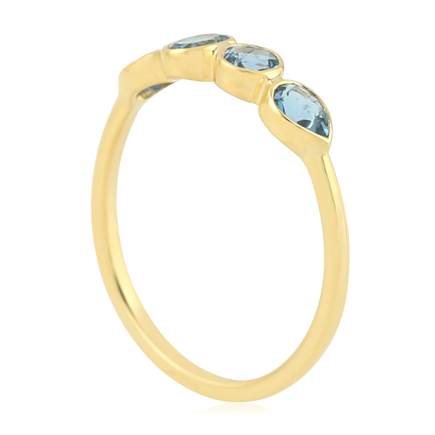 14K Yellow Gold Bezel Set Aquamarine Gemstone Ring - Elegant Four Stone Jewelry for Engagement, Anniversary & Special Occasions