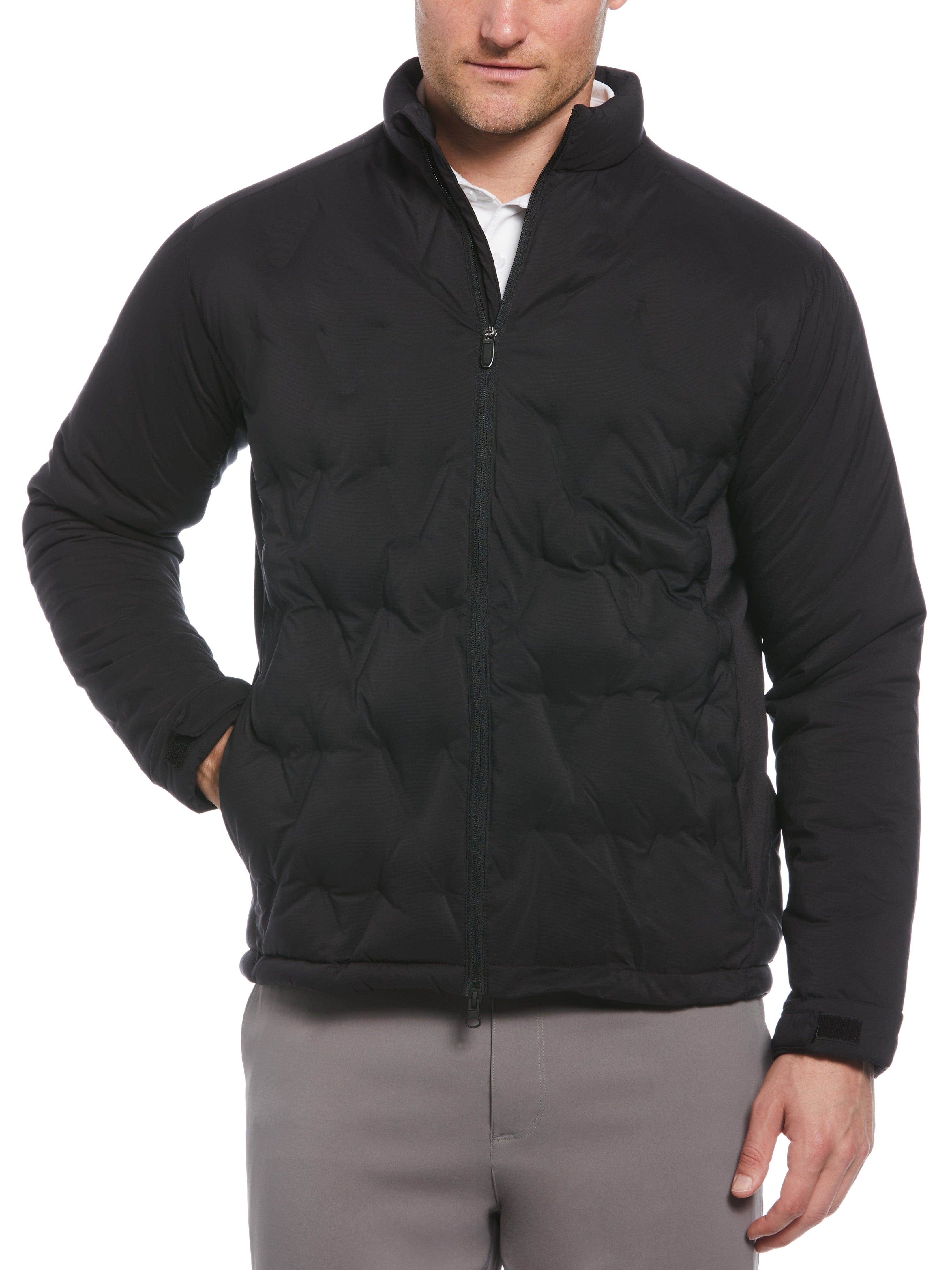 Men's Welded Chevron Print Full Zip Puffer Golf Jacket - Lightweight Warm Winter Coat for Golfing, Outdoor Sports & Casual Wear