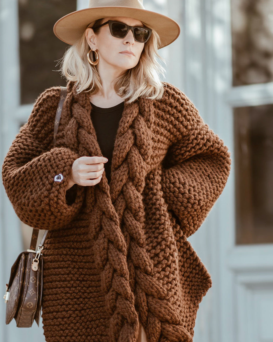 Women's Cable Knit Coat - Soft Wool Winter Jacket for Ladies - Perfect for Cold Weather, Office Wear & Casual Outfits