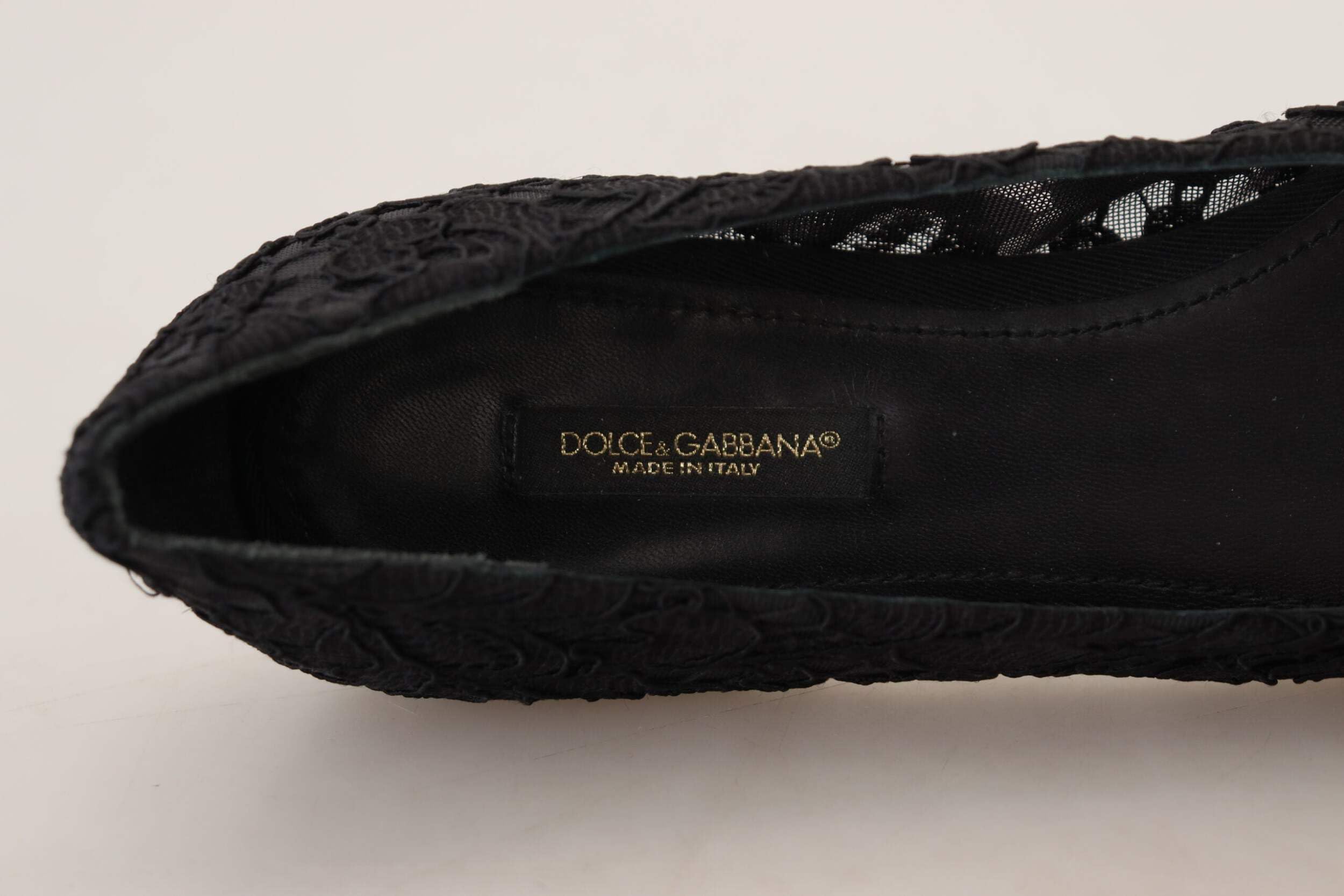 Dolce & Gabbana Black Lace Crystal Flats for Women - Elegant Party Shoes