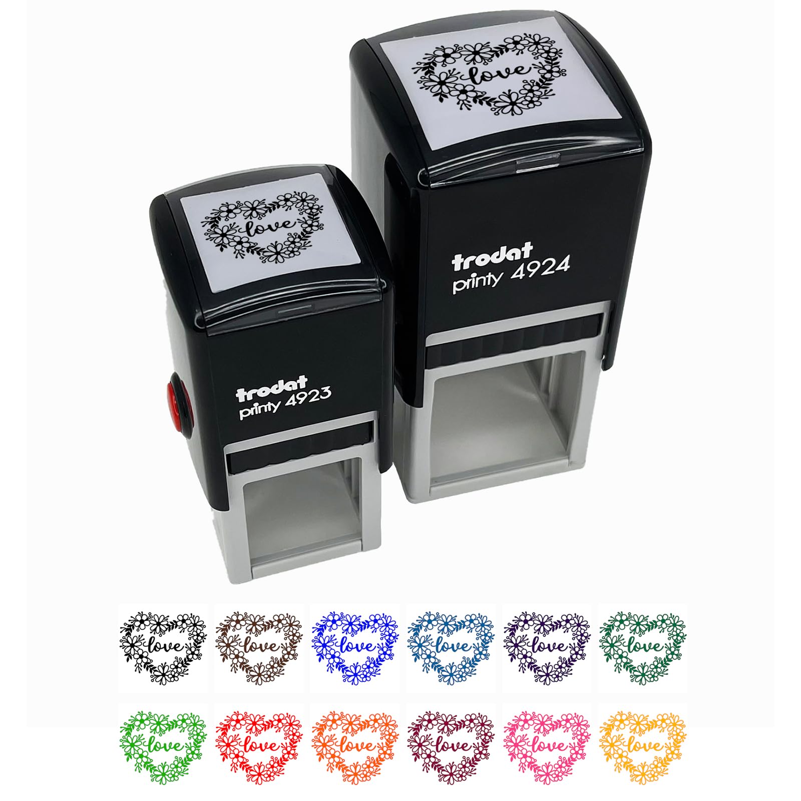1 Inch Small Love Script in Flower Heart Wreath Self-Inking Rubber Stamp with Blue Ink - Perfect for DIY Scrapbooking, Card Making & Wedding Invitations