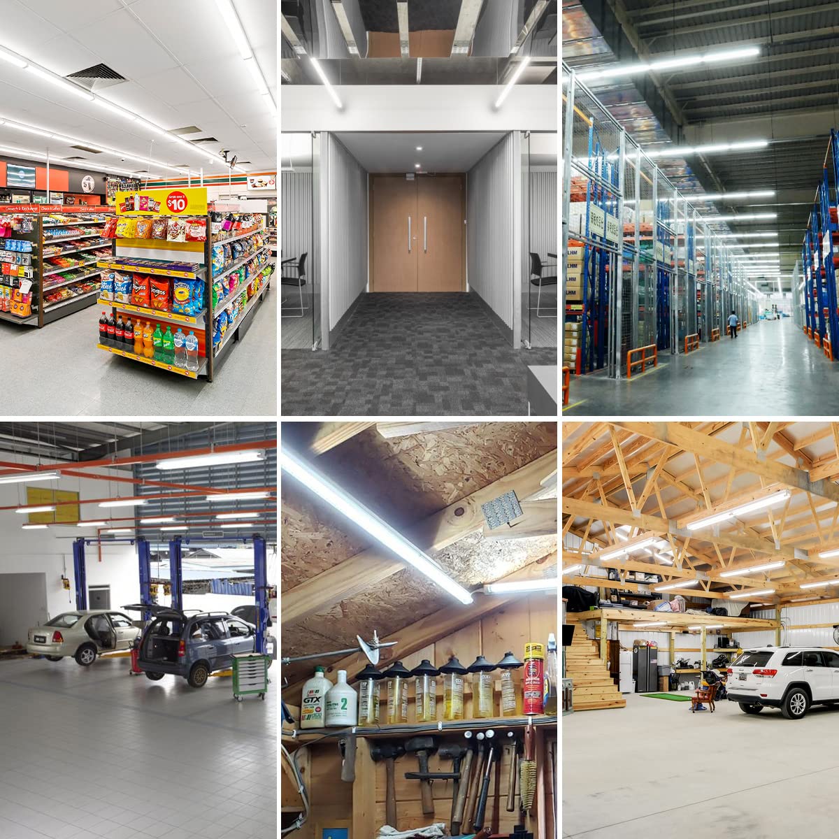 SHOPLED 4FT LED Shop Light - 45W 5850LM 6000K Cool White Linkable Ceiling Fixture - D-Shaped T8 LED Tube Lights for Garage, Warehouse & Workshop (12 Pack) - Energy Saving Bright Lighting Solution