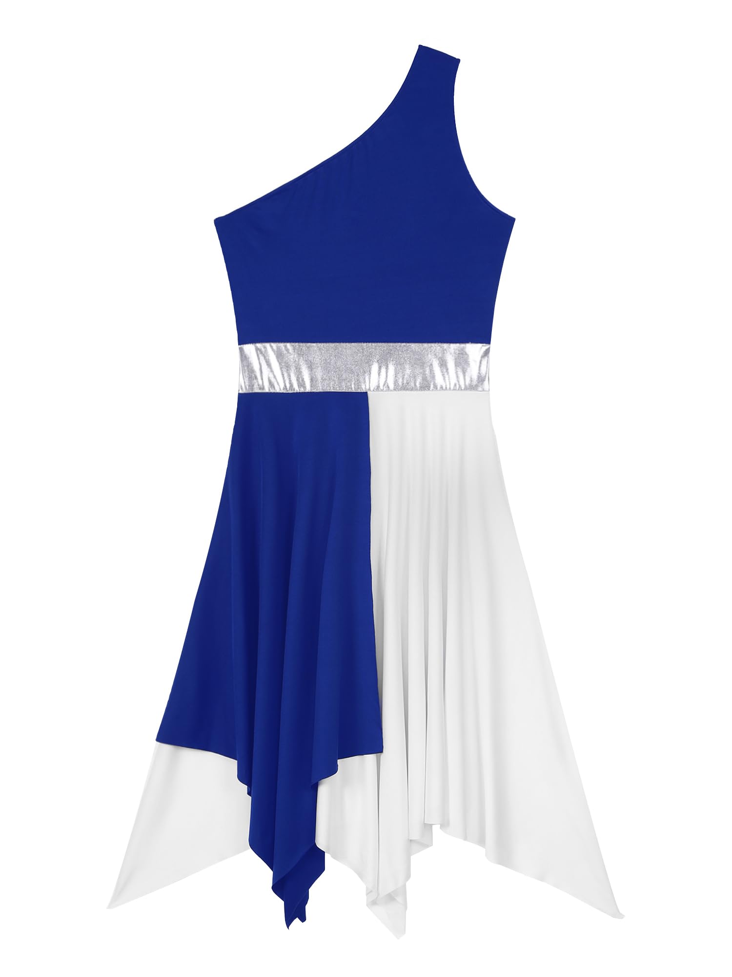 JEYPINMI Women's One Shoulder Liturgical Praise Dance Dress - Elegant Worship Lyrical Costume for Church Performances and Spiritual Events